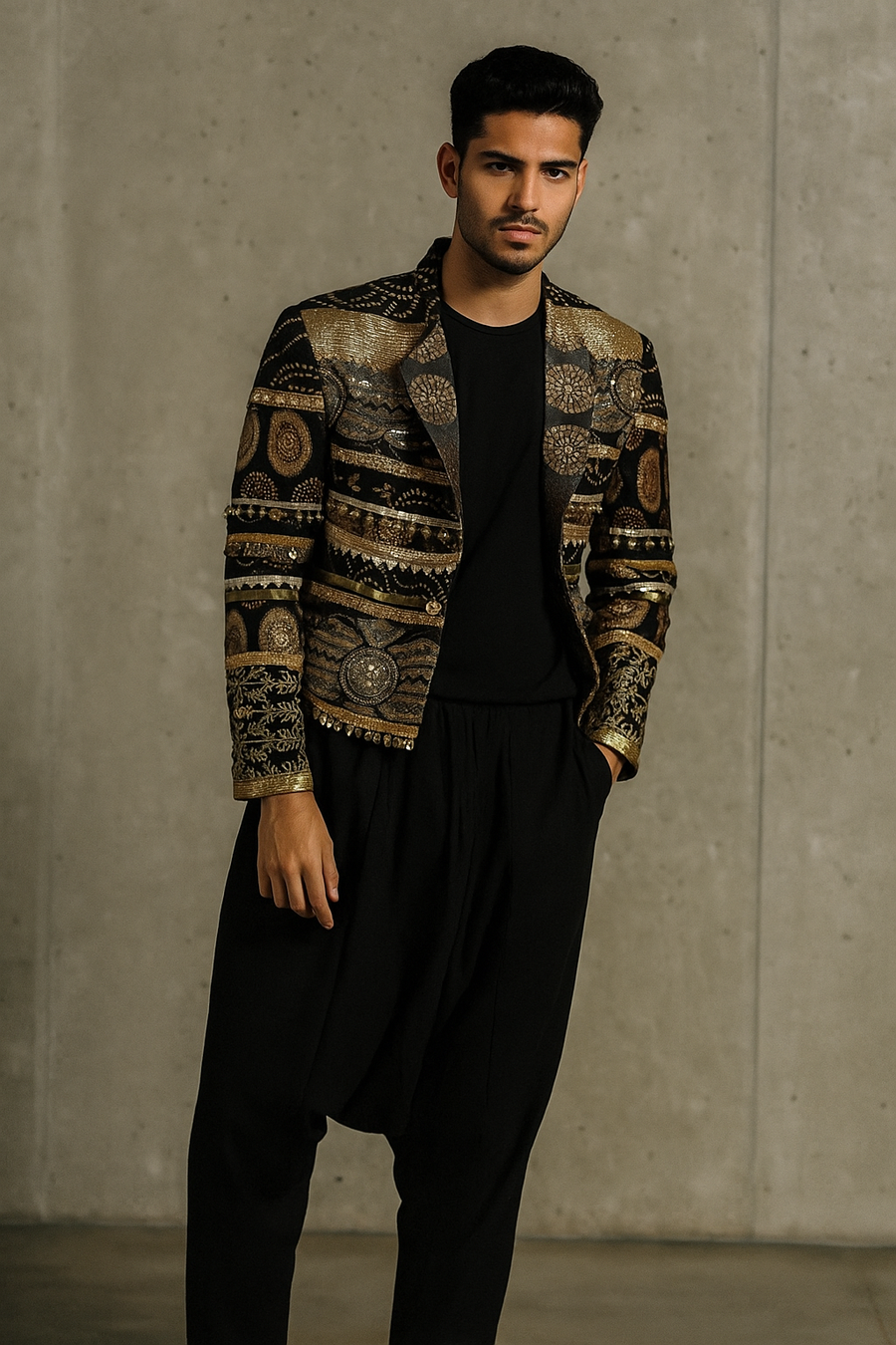 Zari Noir Embroidered Jacket - Luxury Velvet Wedding & Evening Wear