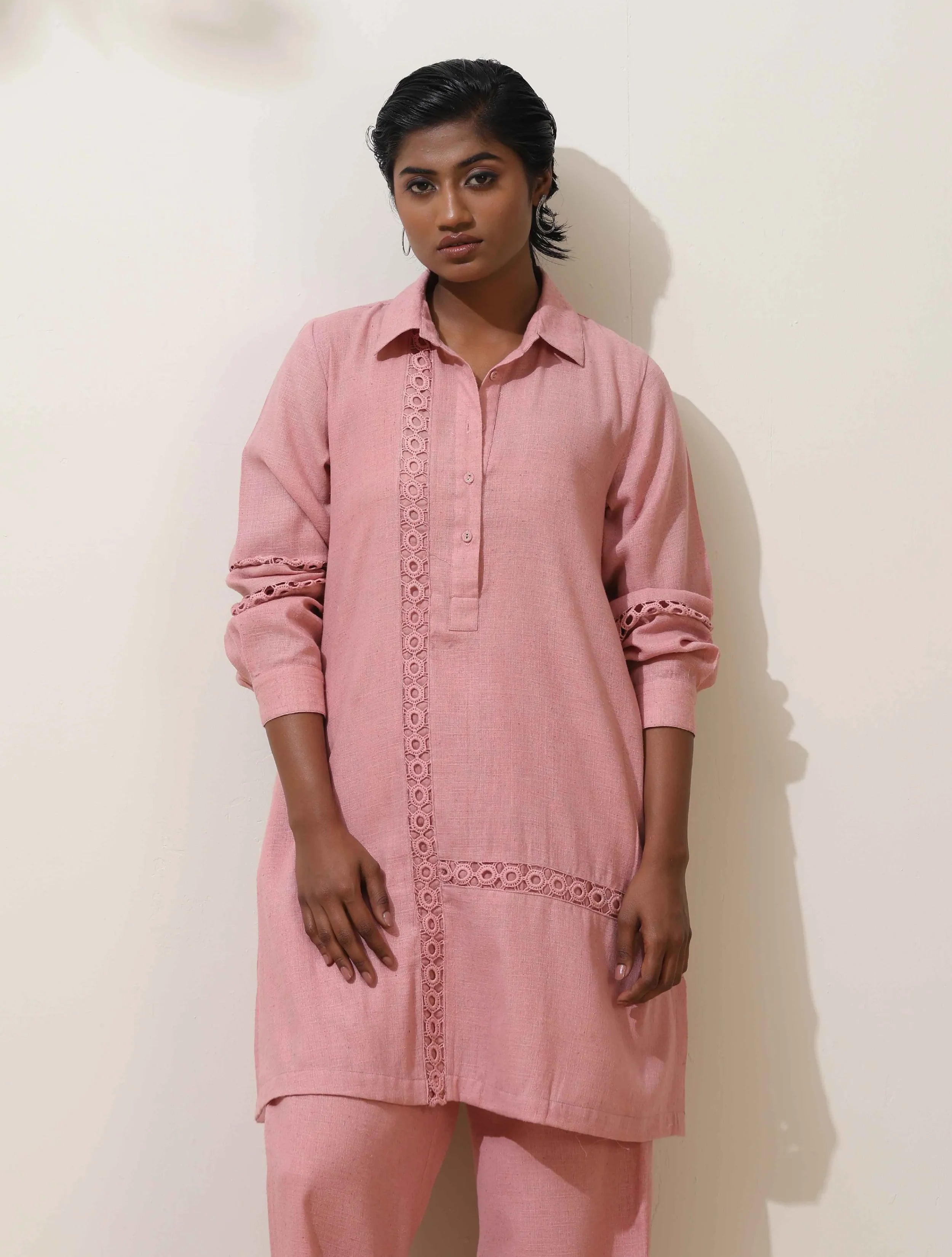trueBrowns Sakura Pink tural Cotton Kurta Co-ord Set