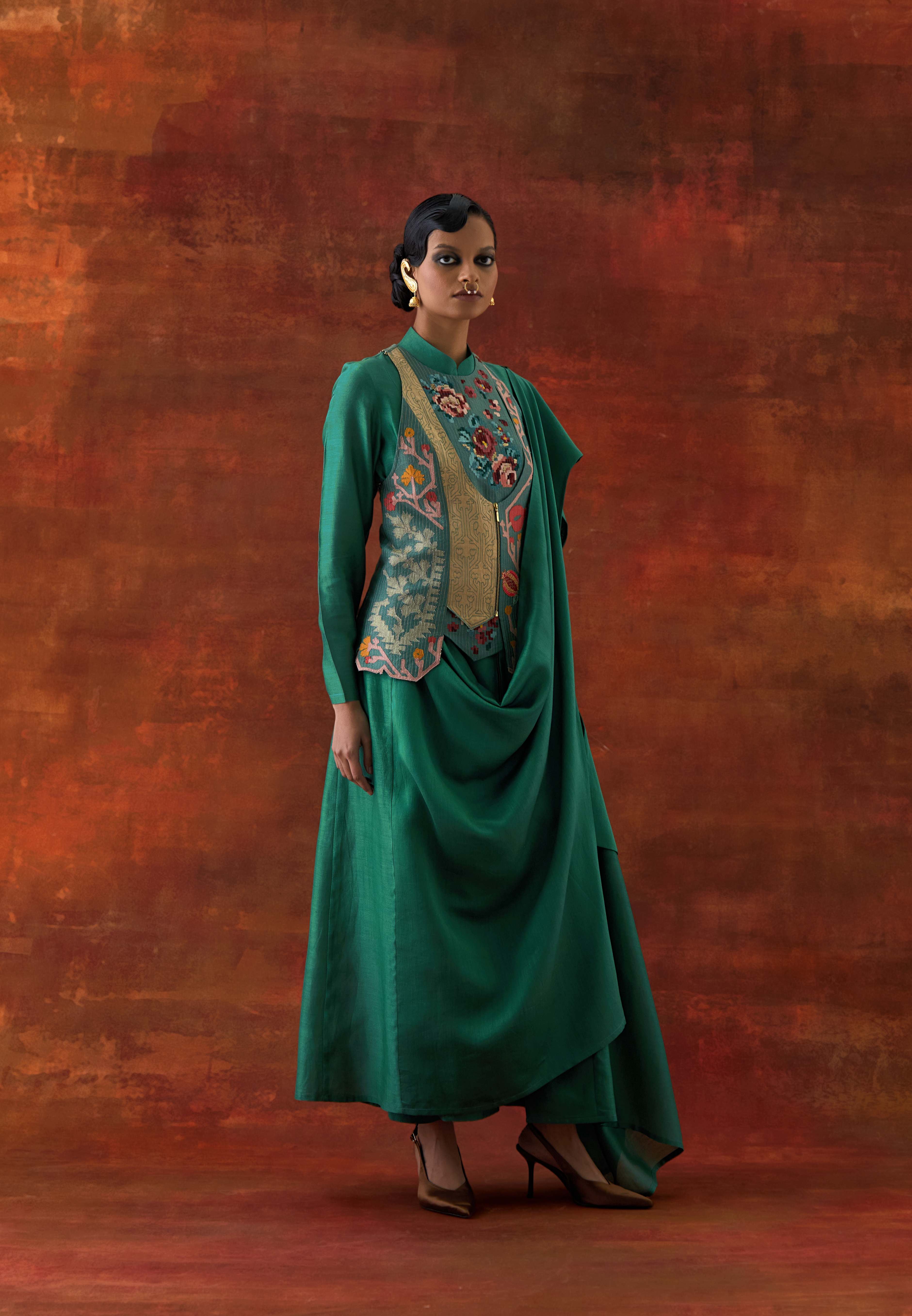 ANGRAKHA STYLE JACKET WITH ZIPPERED KURTA AND PANTS - image 1