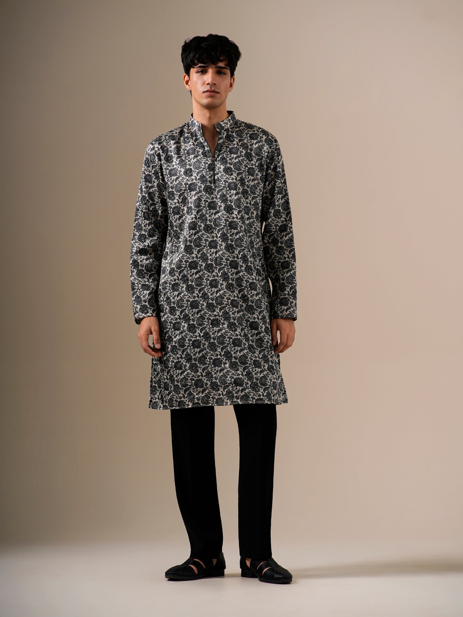 Charcoal Bloom Kurta Set