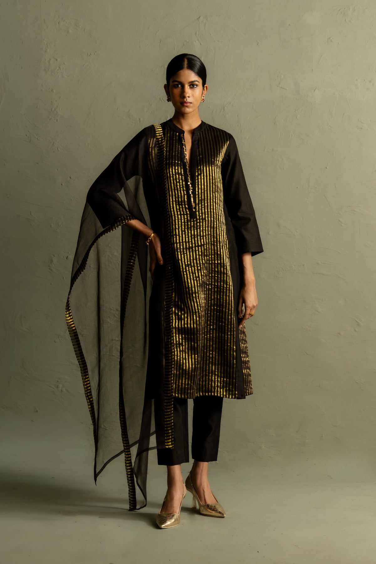 Ojas Black Tissue Kurta Set