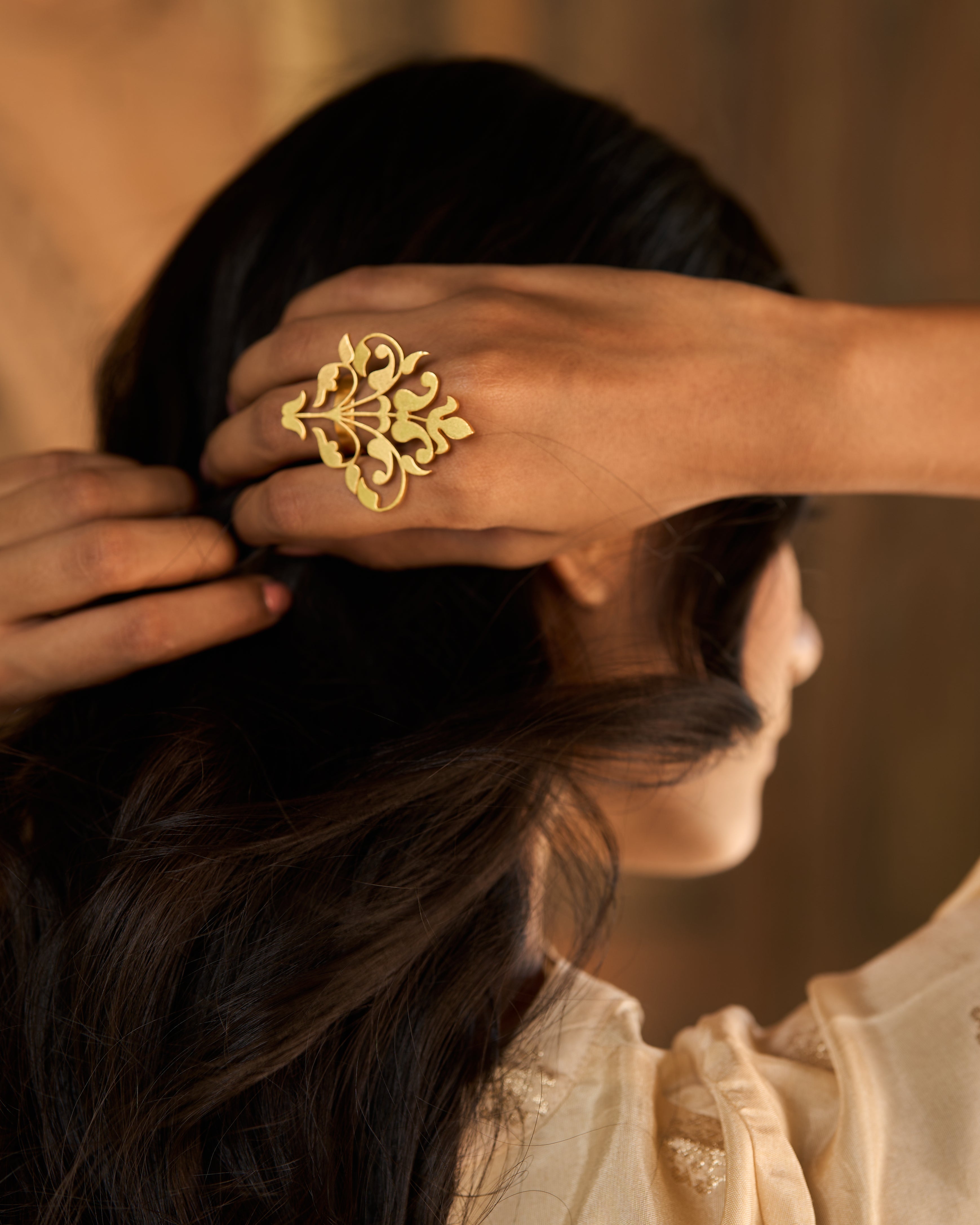 trueBrowns 22K Gold-Plated Leaf Ring