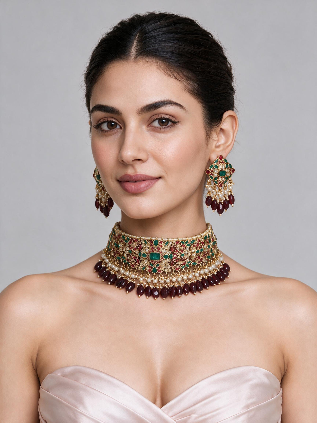 Multicolor Kundan Choker Necklace Set
