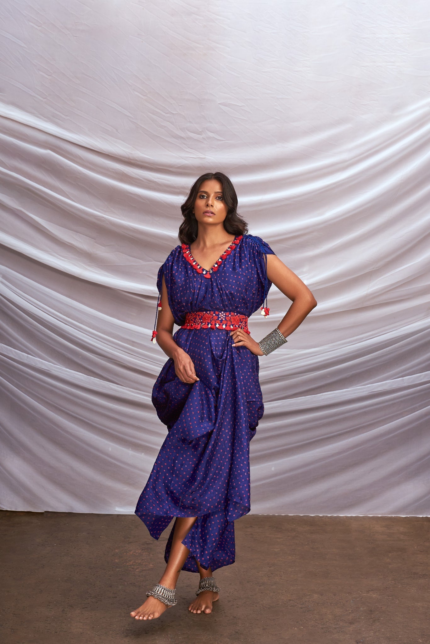 Bandhni kaftan with belt