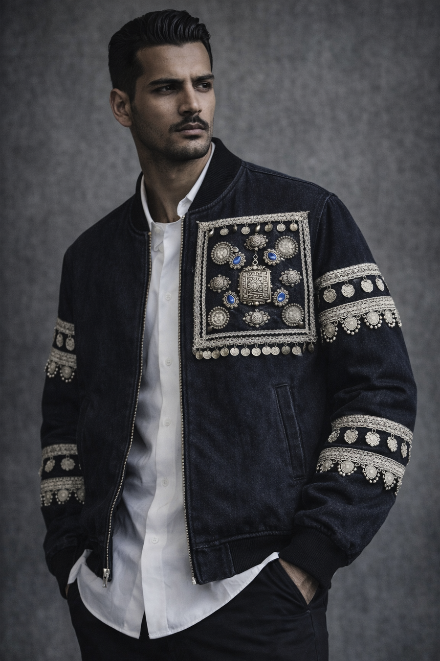 The Khyber Relic Bomber: Luxury Afghani-Inspired Embellished Jacket