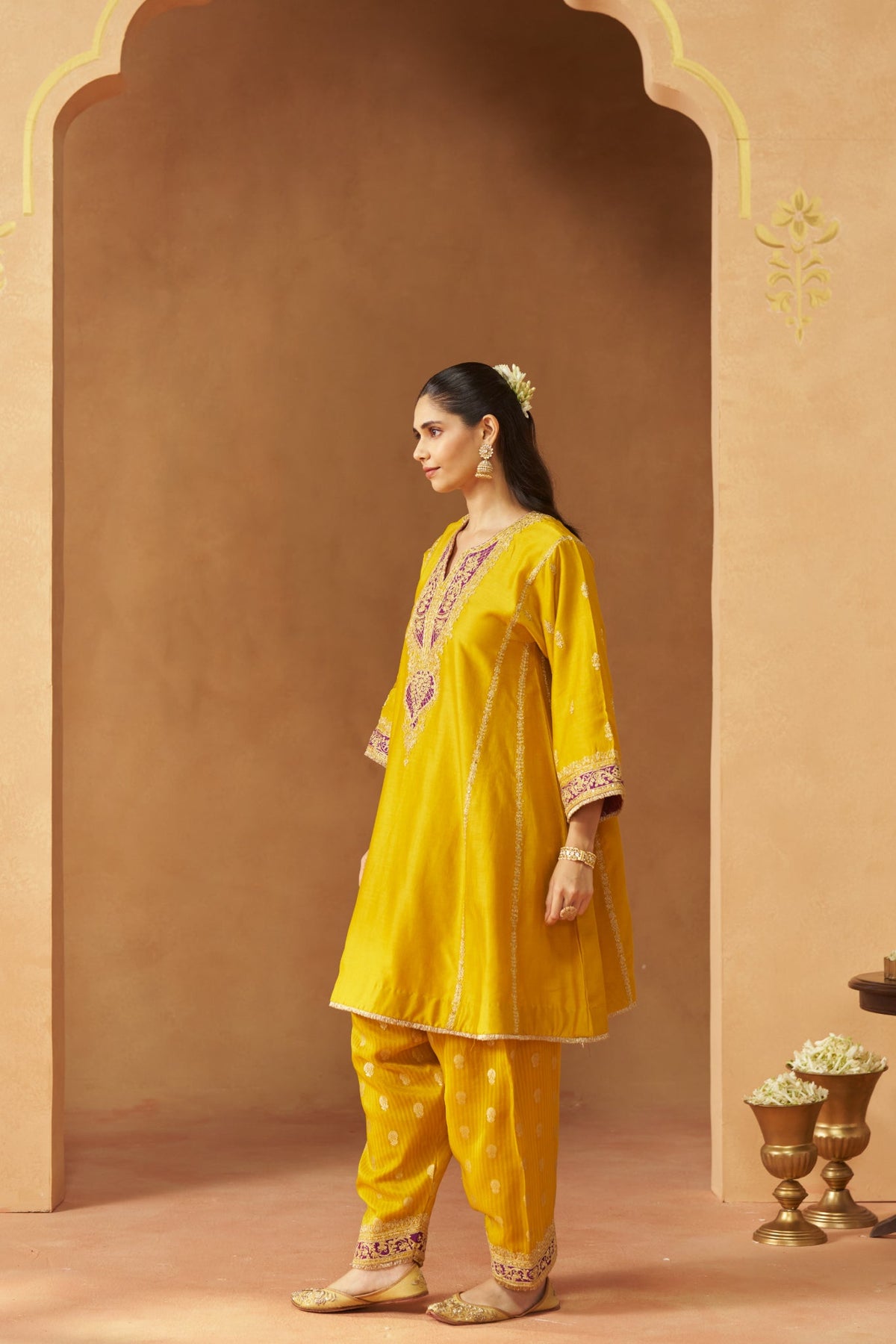 Maahgul Mustard Kalidaar Chauga with Salwar with Dupatta