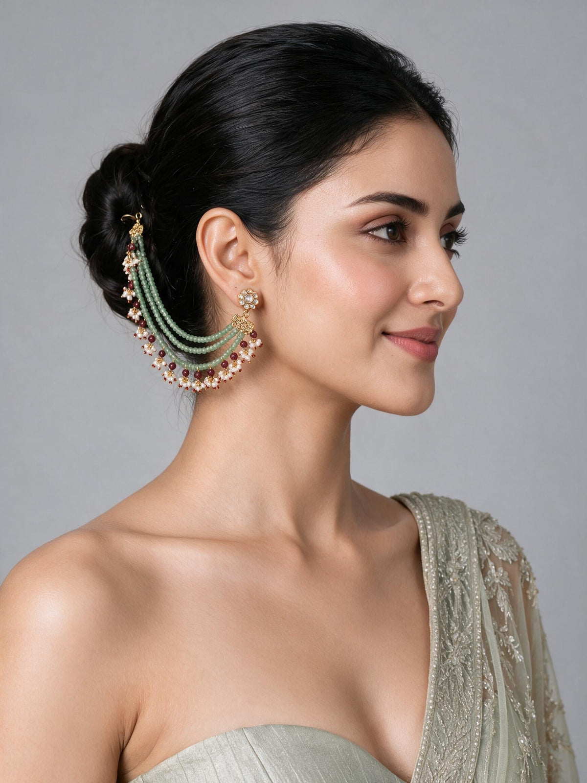 Sage Green Pearl Layered Earchain