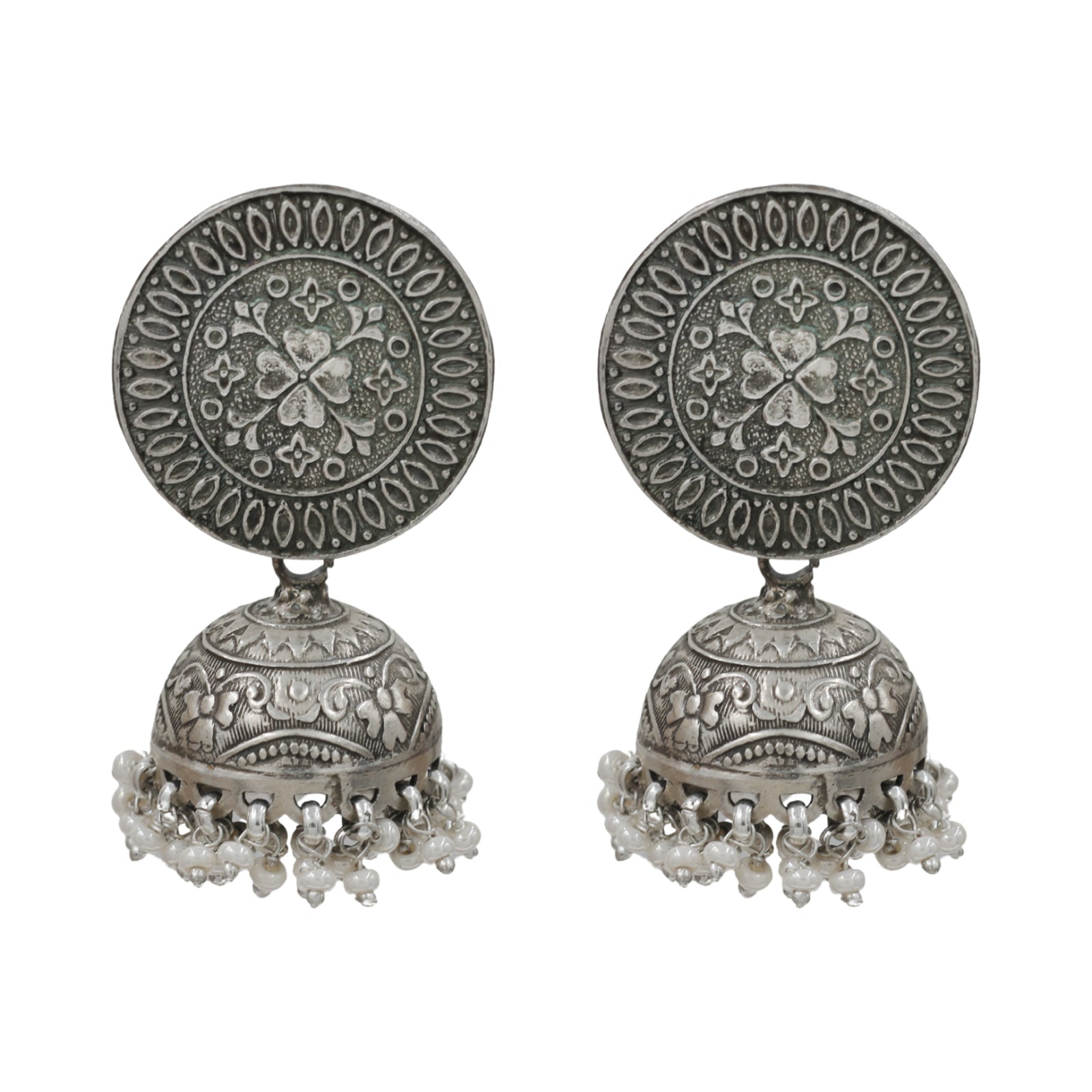 Sangeeta Boochra Handcrafted Pearl Hanging Silver Earrings