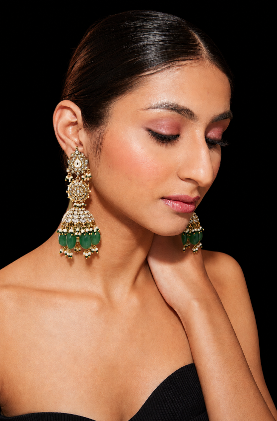 Emerald Green Polki Jhumka Earring