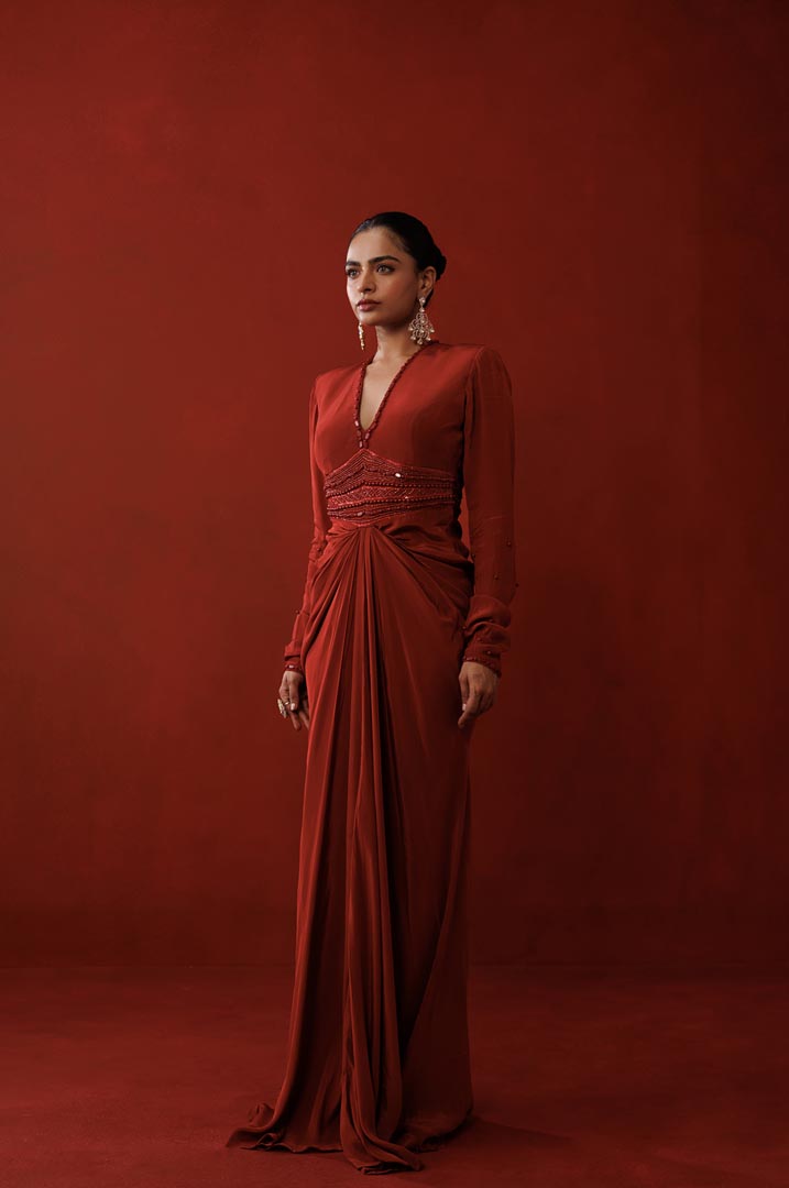 Rustic red bold shoulder dress