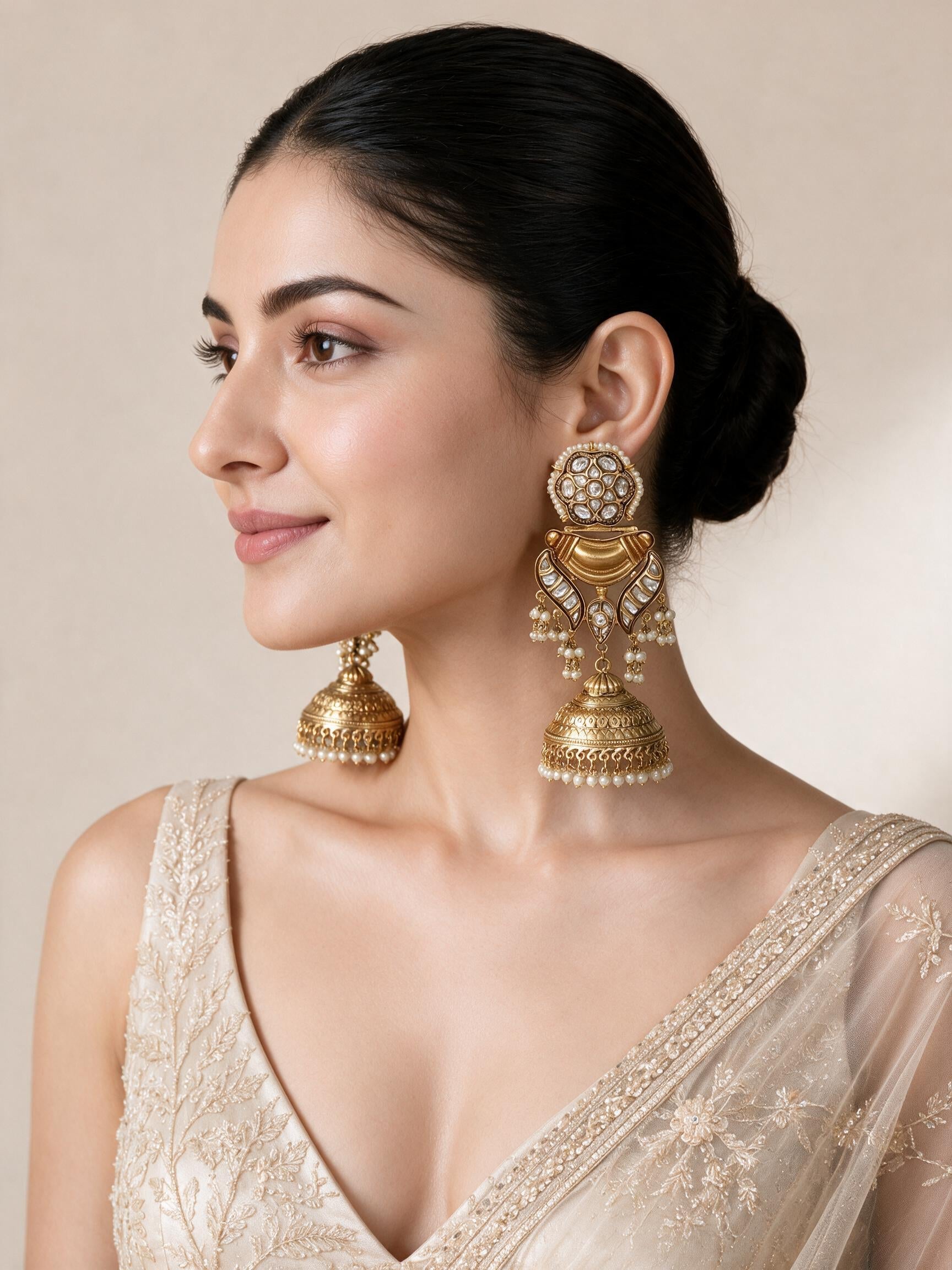 Kundan Pearl Jhumka Earrings
