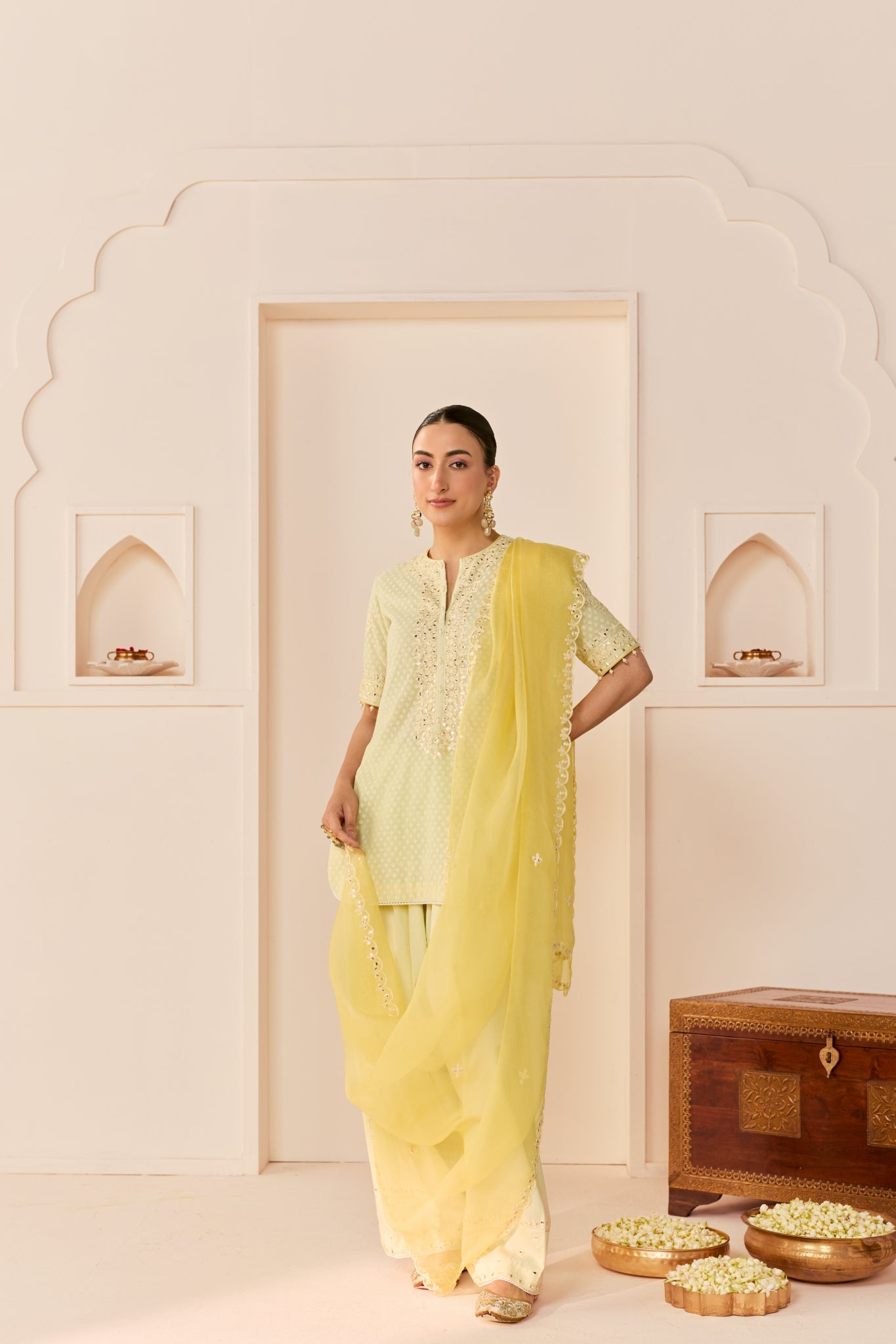 MIRAL - MINT GREEN SHORT KURTA WITH FARSI SALWAR AND DUPATTA