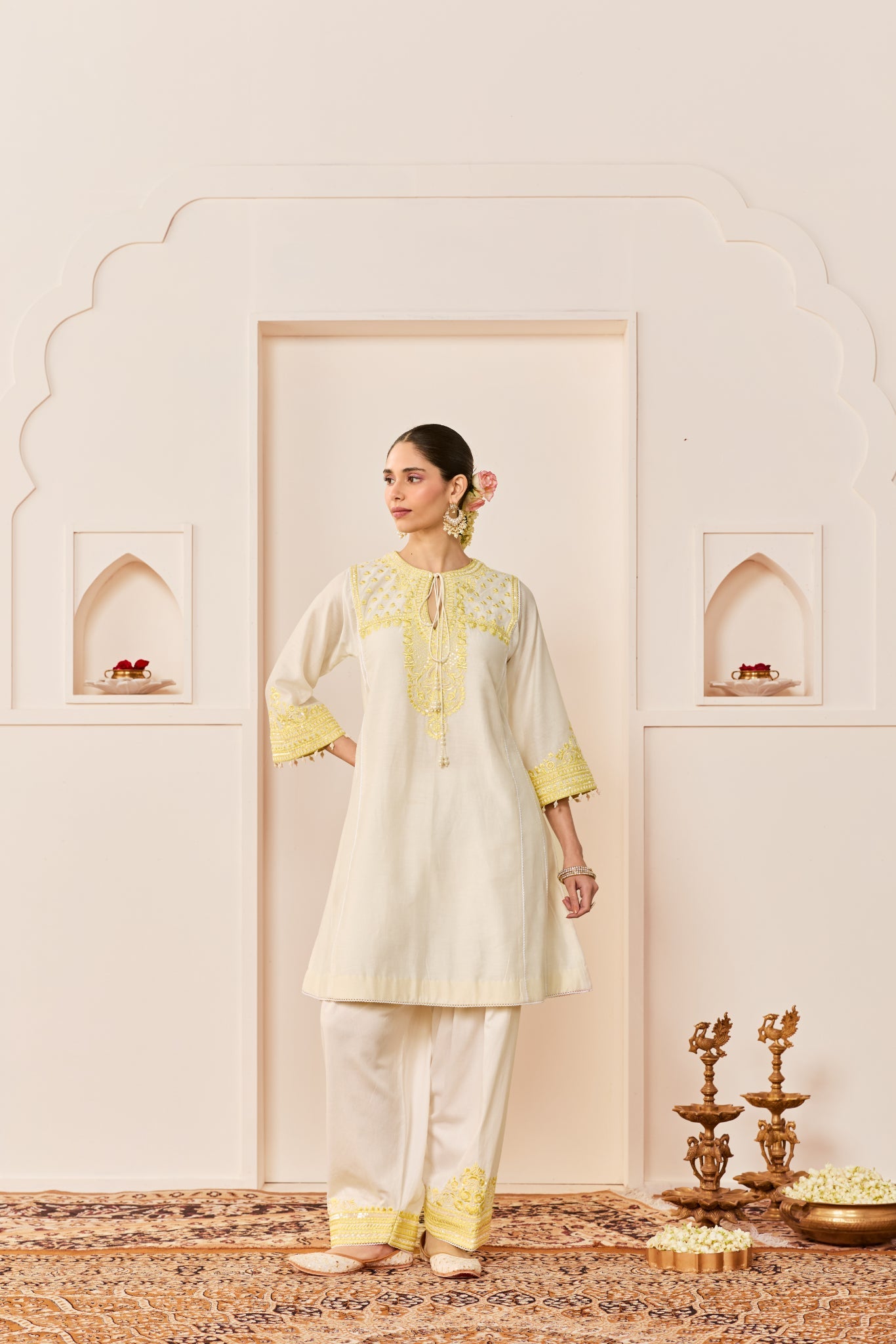 ARSHIYA - DAISY IVORY WITH LEMON YELLOW CHOGA WITH SALWAR