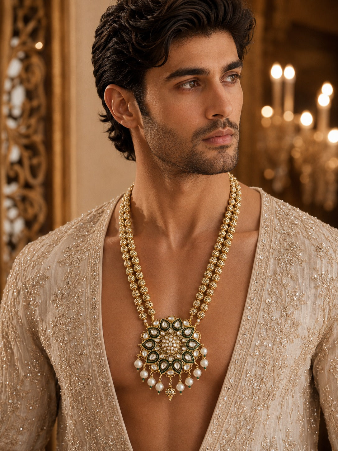 Kundan Floral Pendant Necklace