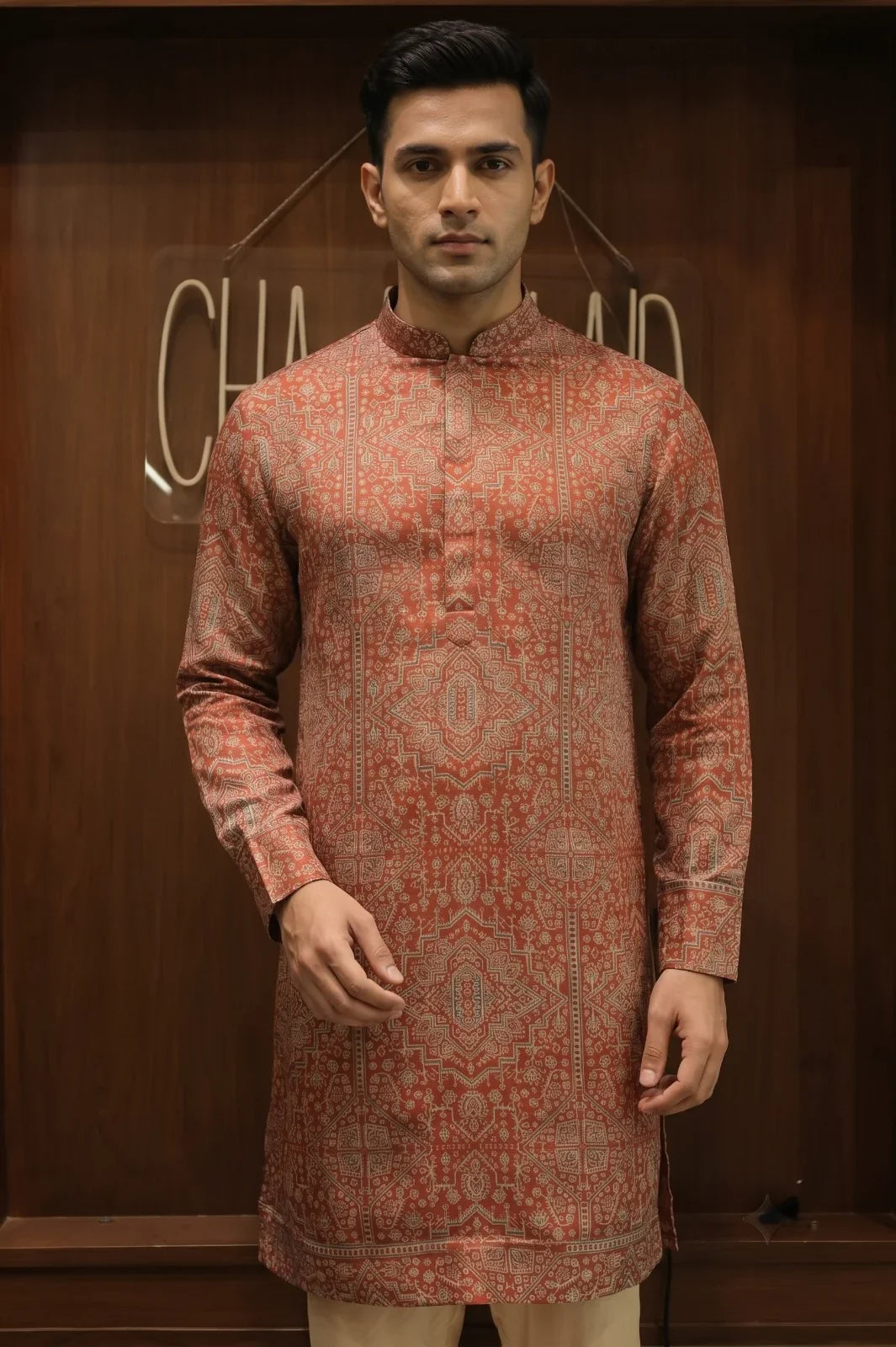 Green Linen Satin Kurta