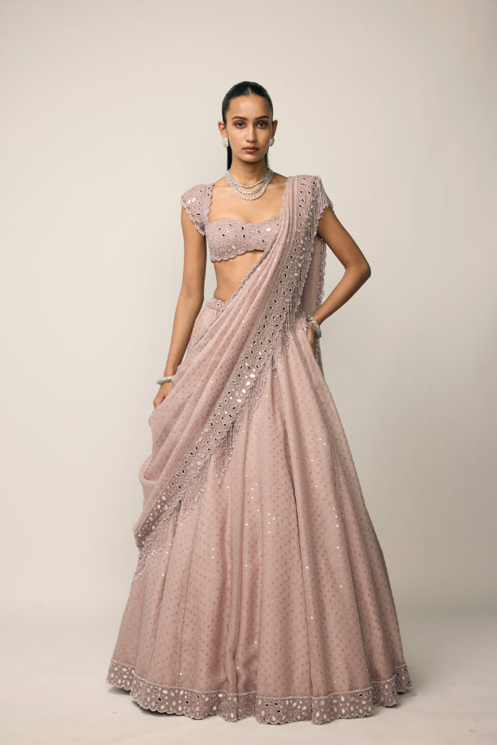 Ash Pink Sequins Embroidered Lehenga Set