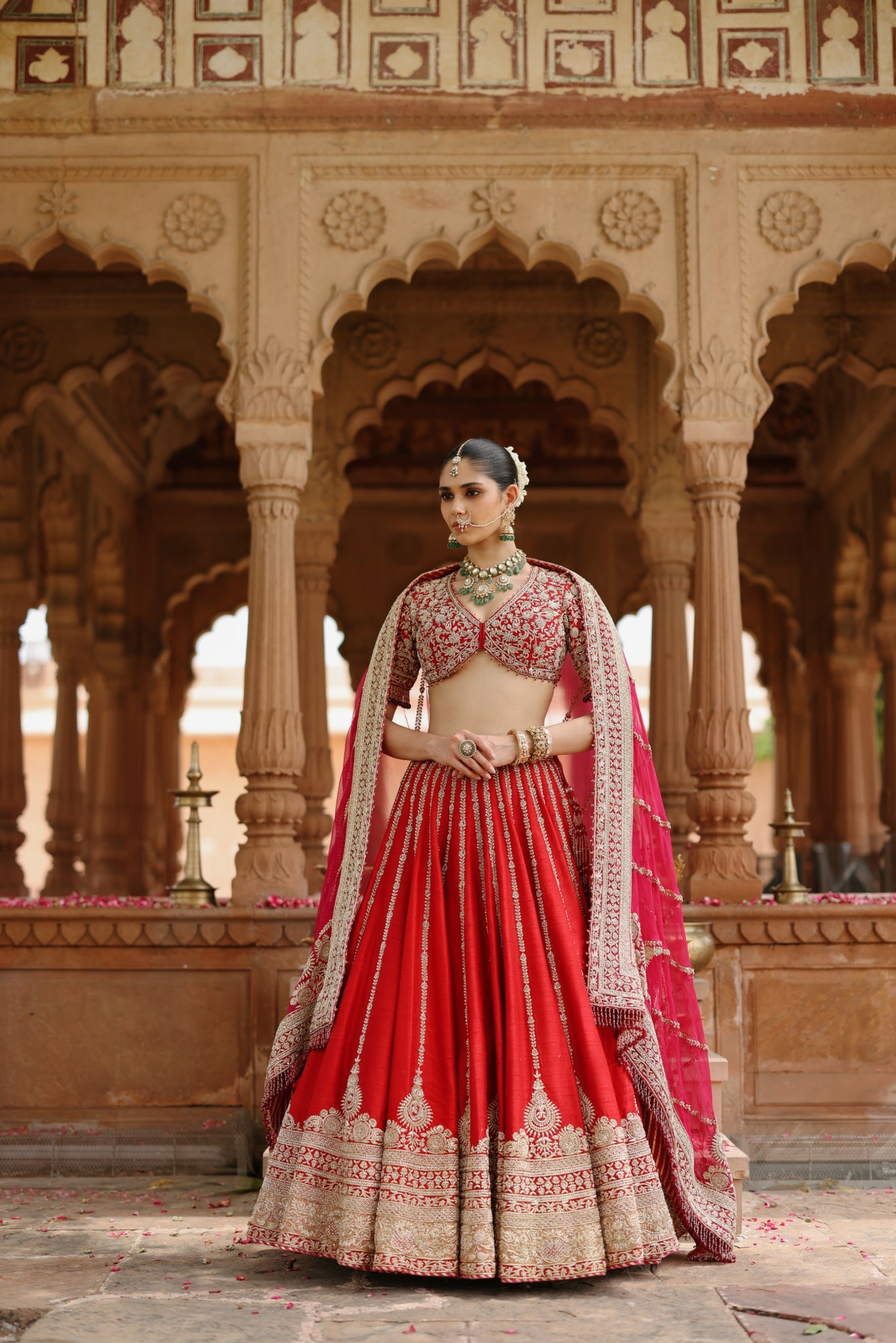 Roha - Deep Red Lehenga Set with Blouse & Dupatta