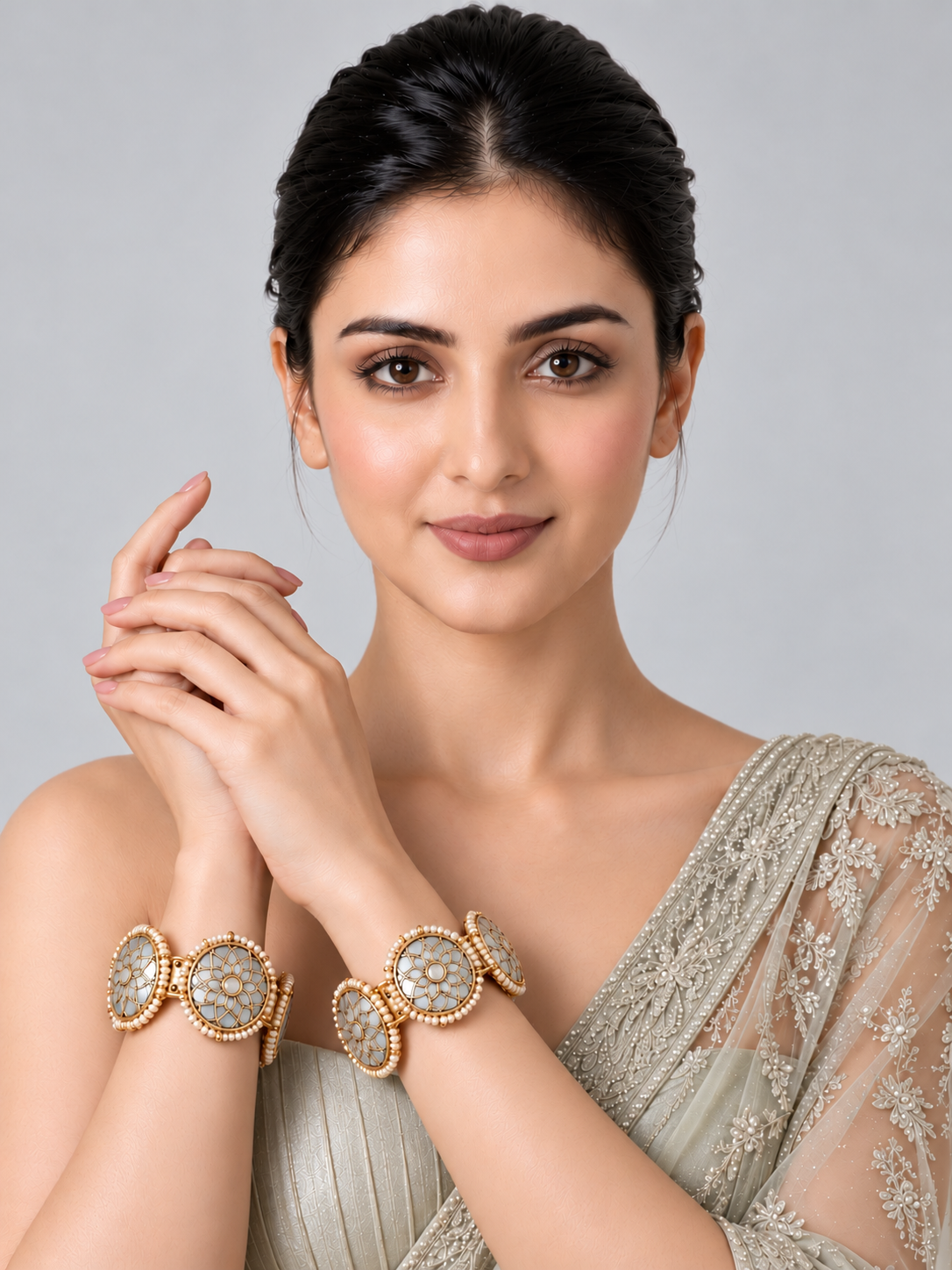 Pearl Kundan Floral Statement Bangles