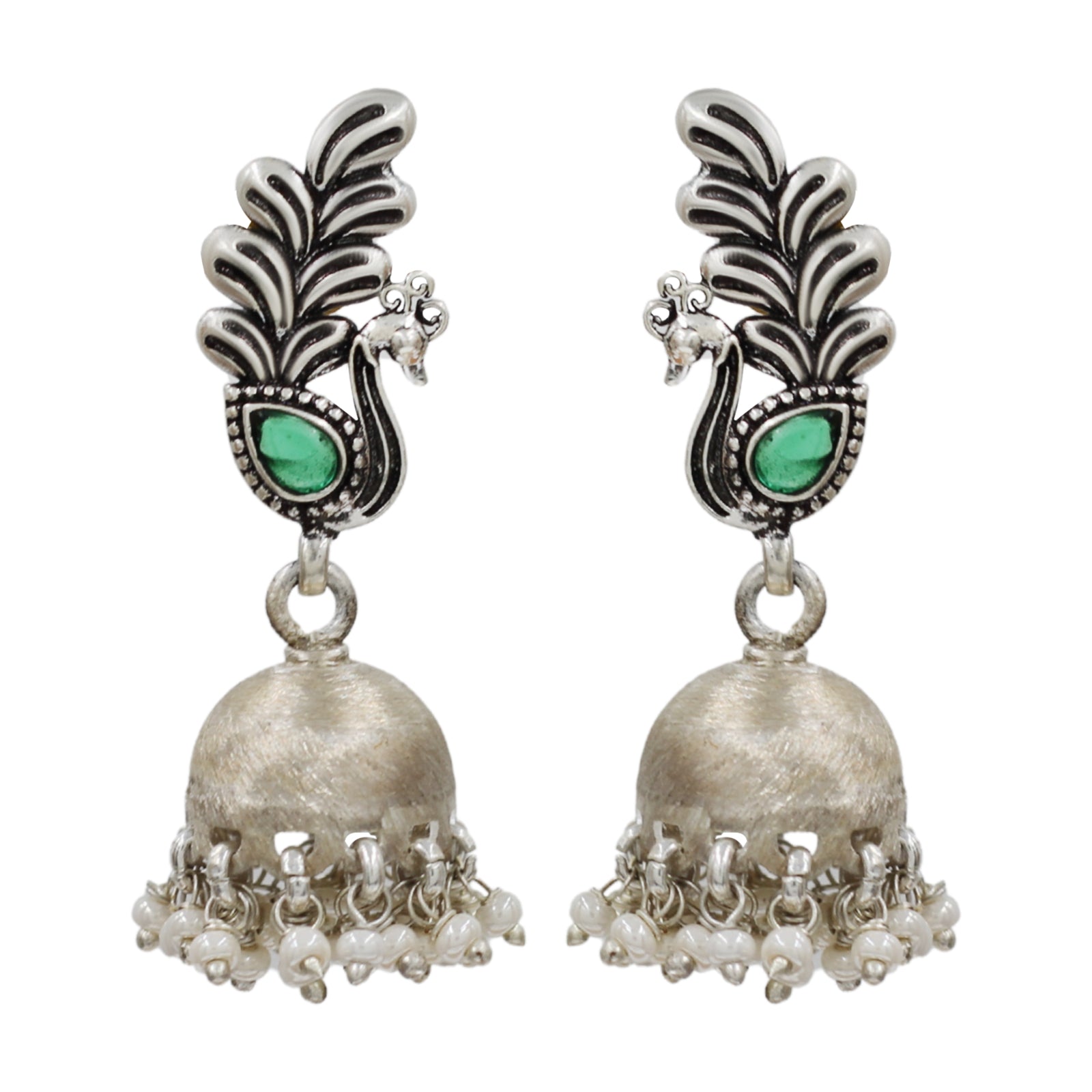 Sangeeta Boochra Peacock Charm Oxidised Silver Earrings