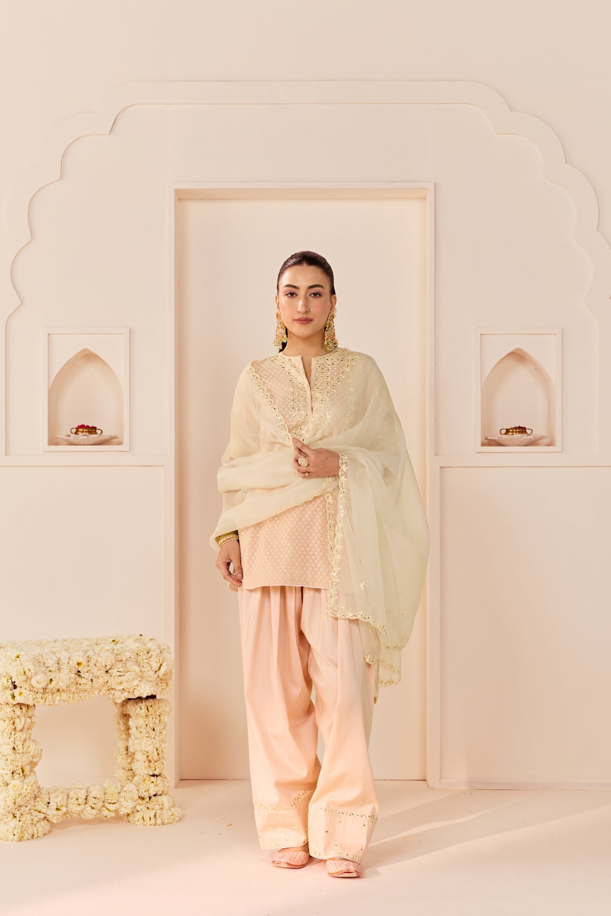 Carnation Pink Chanderi Short Kurta with Farshi Salwar Set