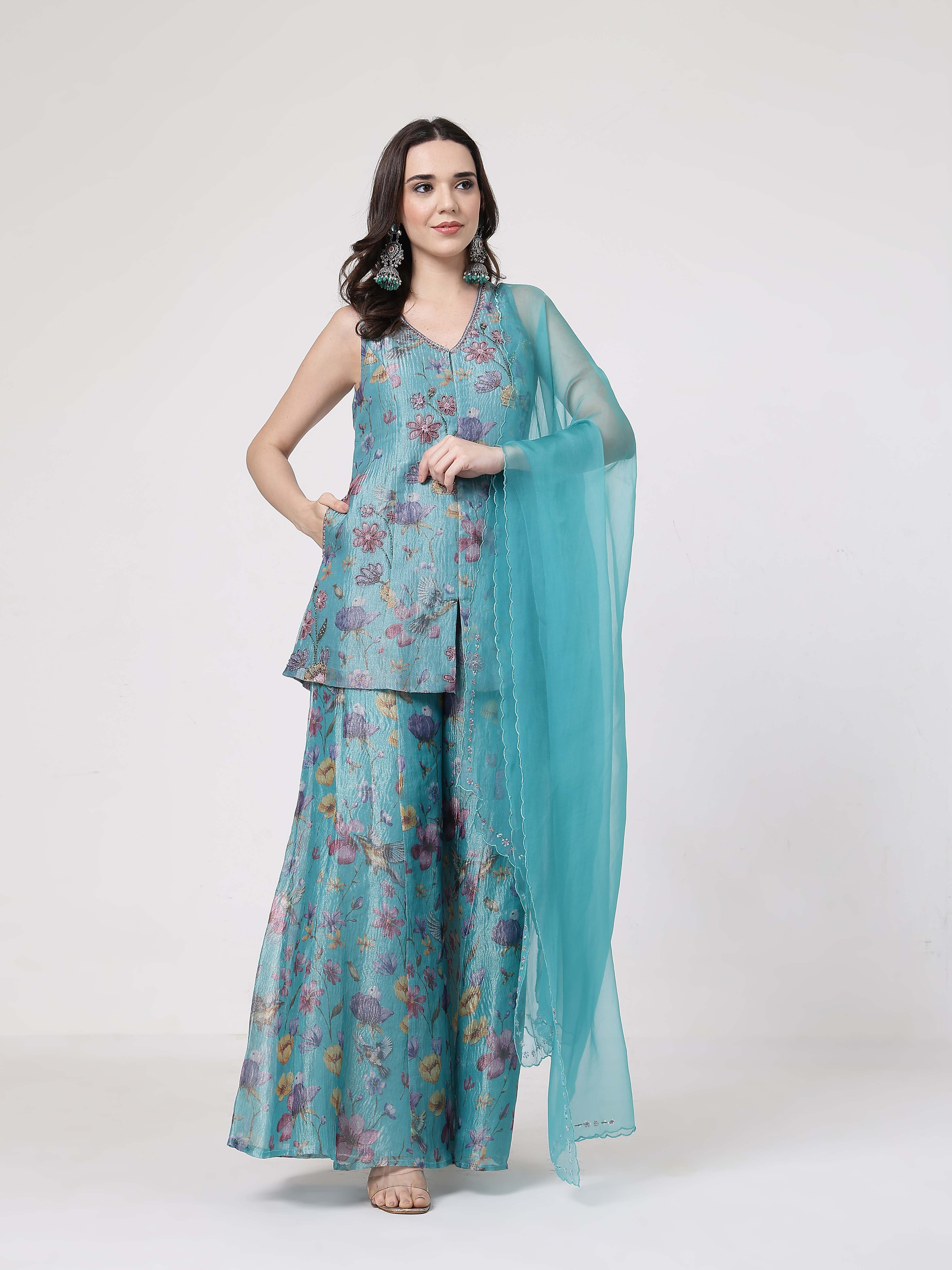 Turqouise Floral Sharara Set
