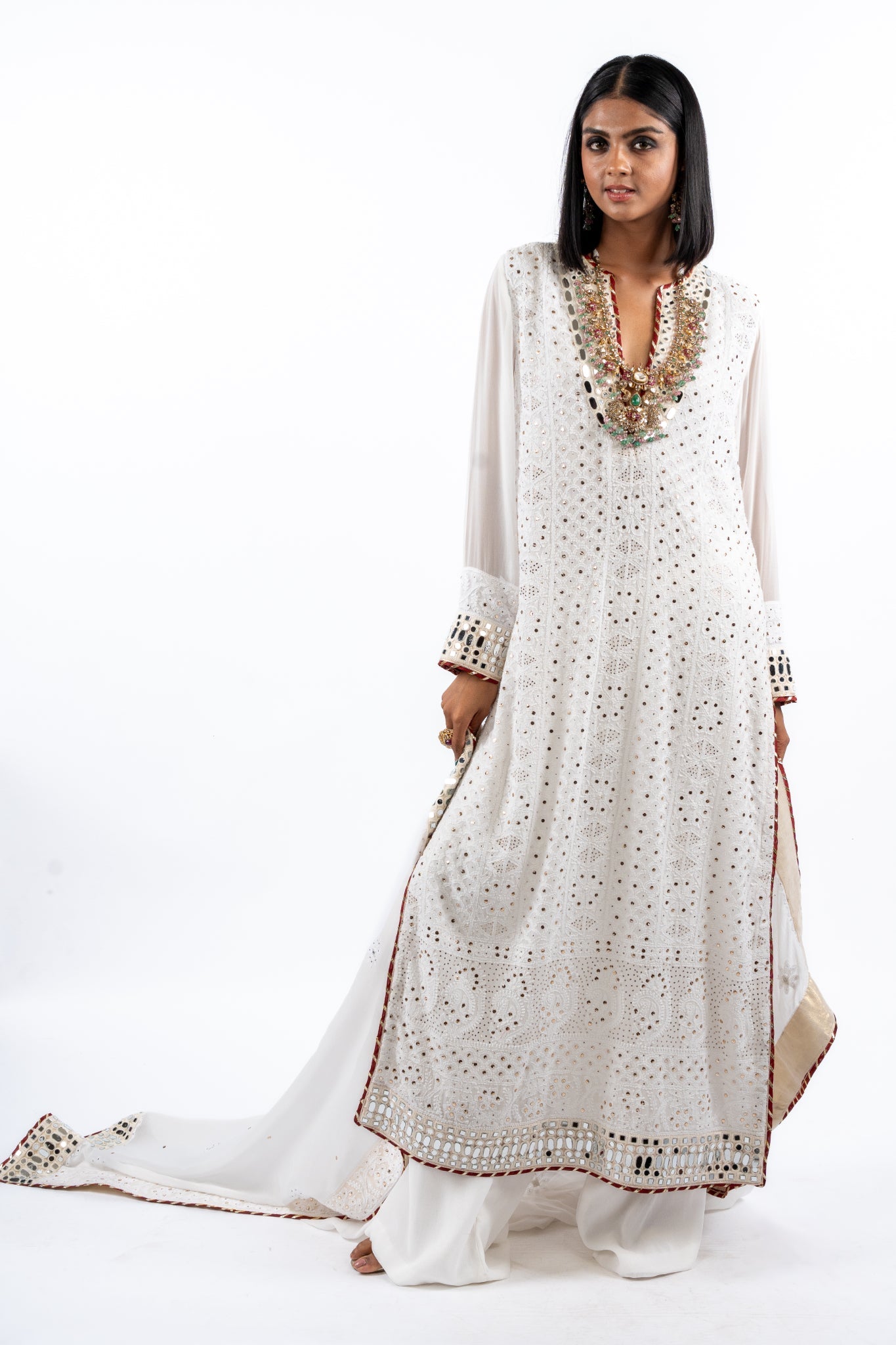 Ivory Mirrorwork Anarkali Set