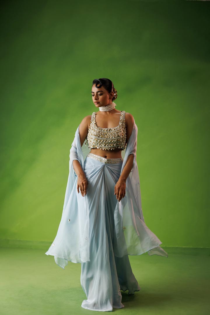 Powder blue drop bliss cape set