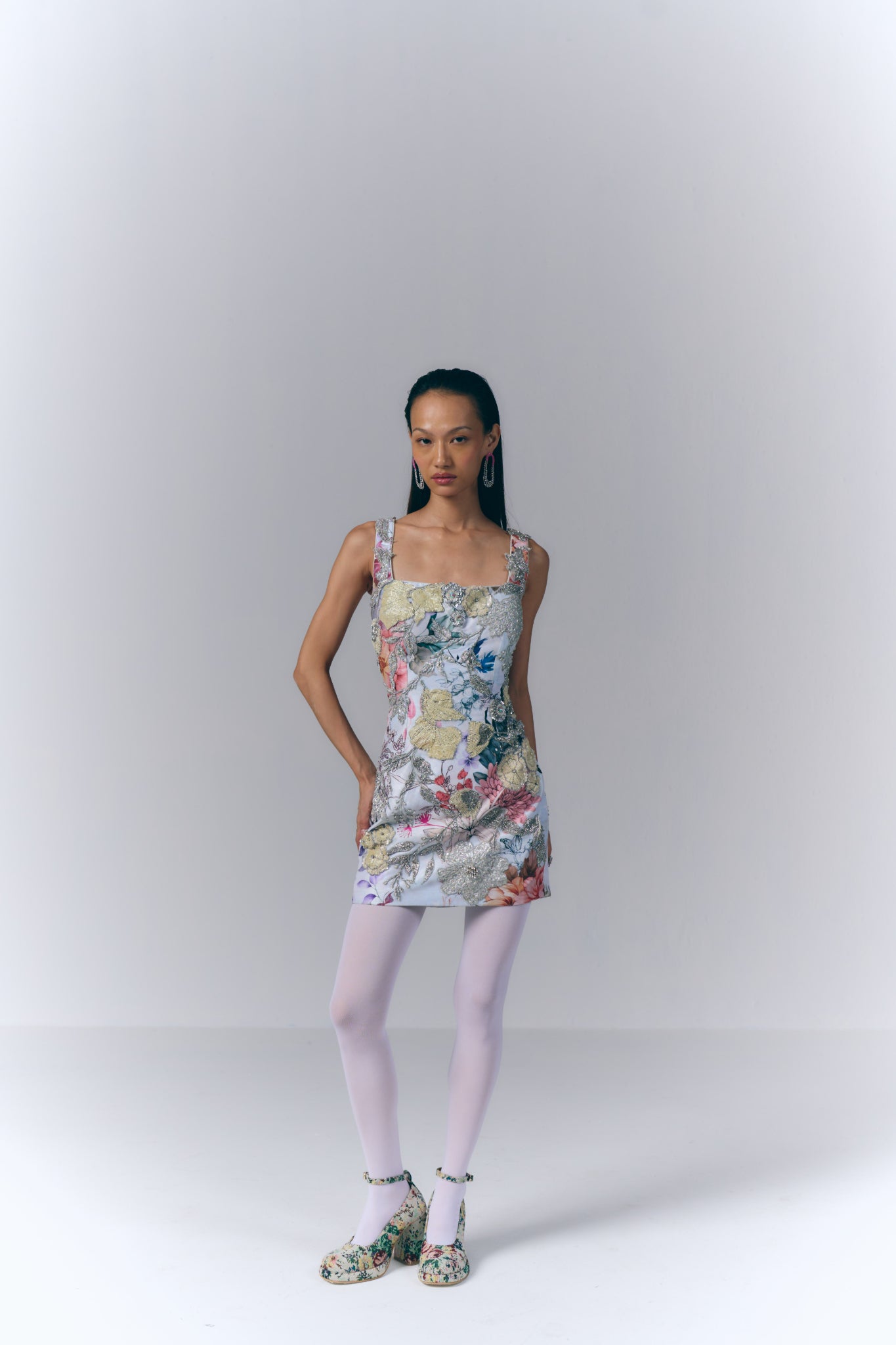Printed Embroidered Short Dress