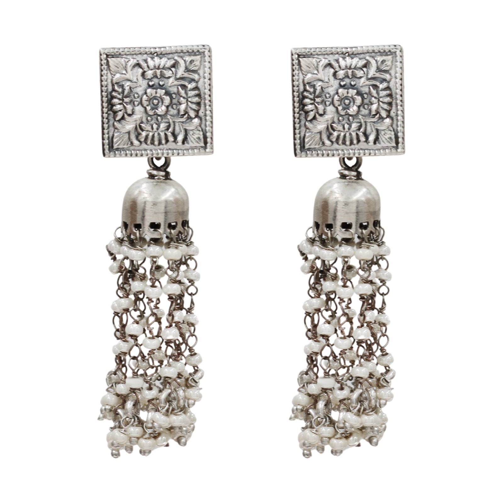 Sangeeta Boochra Heritage Tassel Oxidised Silver Earrings