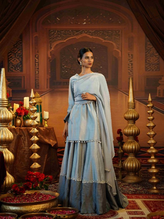 dual tone of gey chanderi silk sharara set - image 1