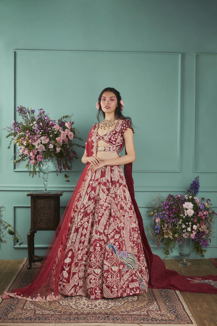 Red Lehenga With Elephant Elements