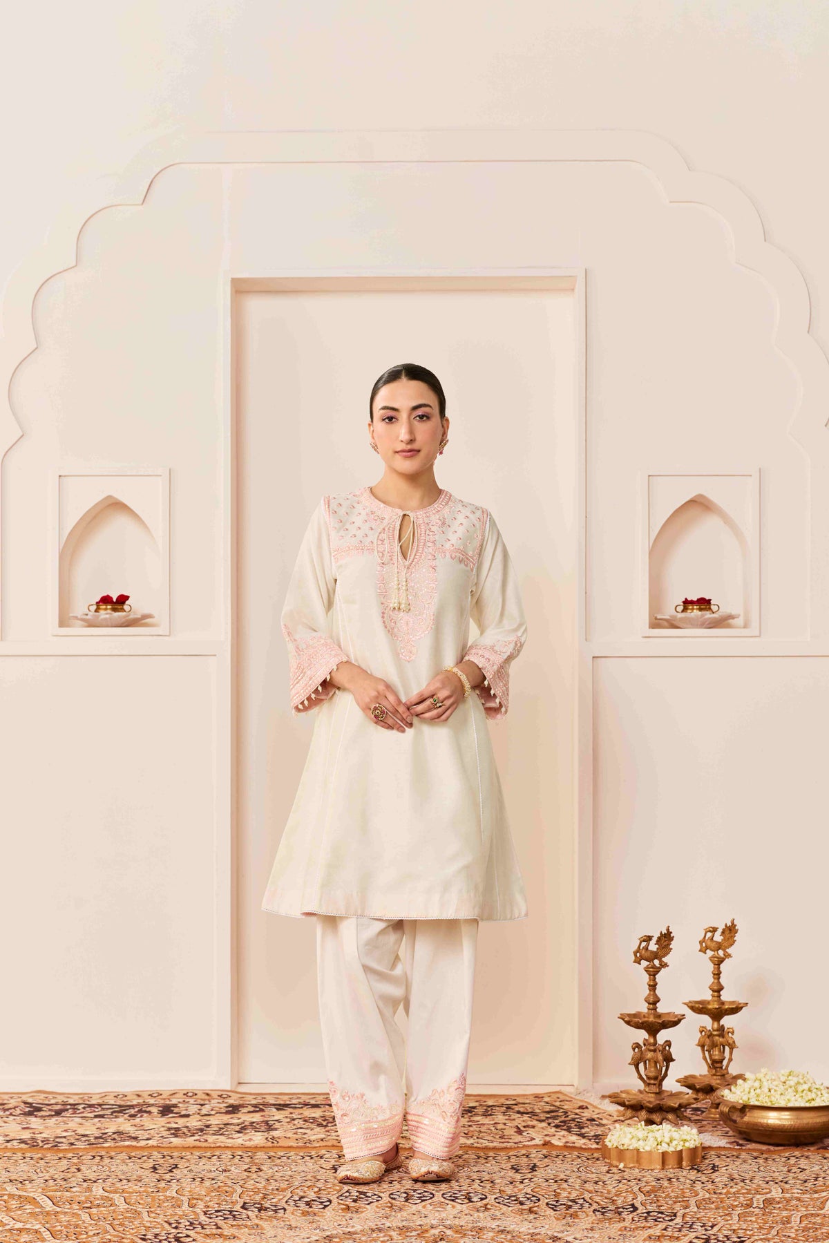 Daisy Ivory Pink Choga with Salwar in Pure Silk Chanderi