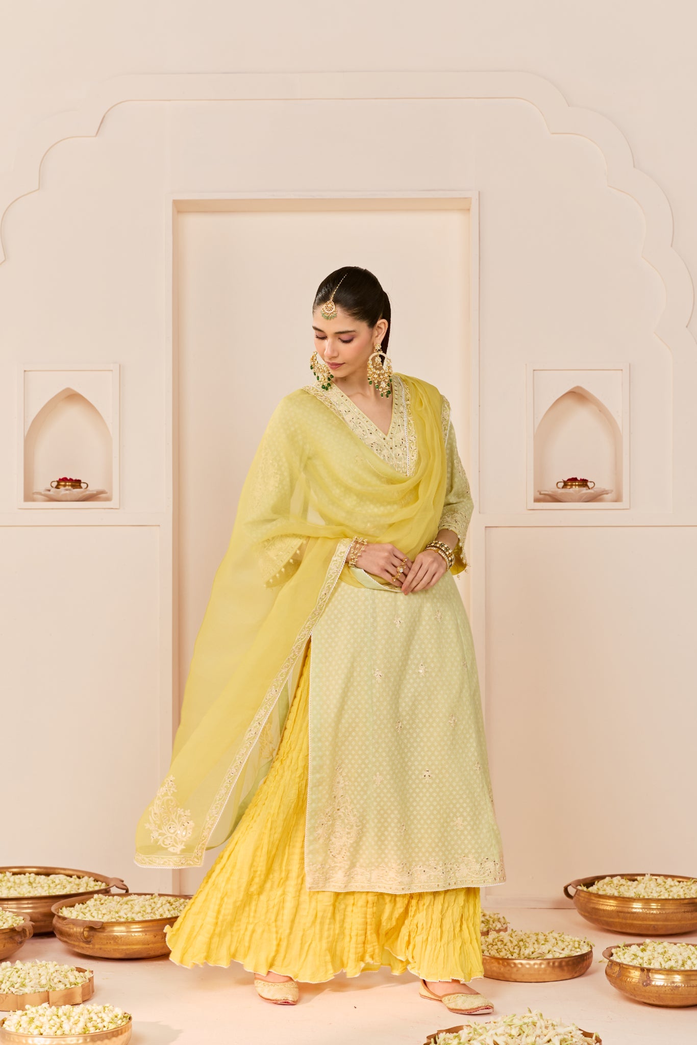 RUHANI - MINT GREEN LONG KURTA WITH SKIRT AND DUPATTA