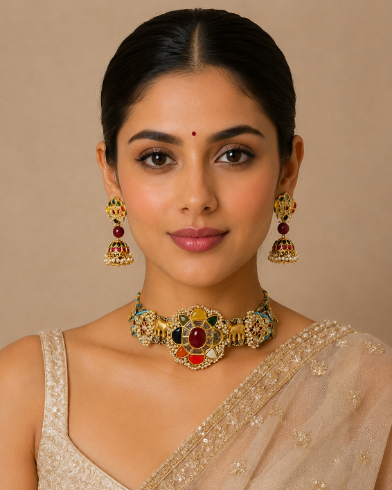 Navratna Floral Choker Set