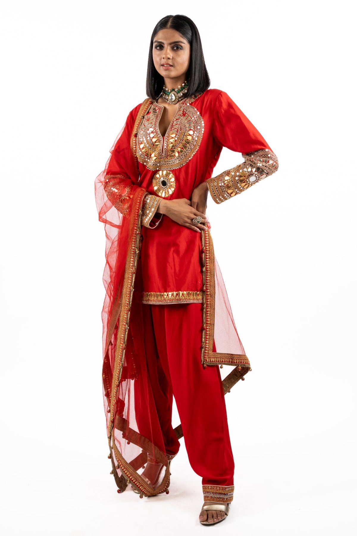 Royal Red Mirrorwork Kurta Set