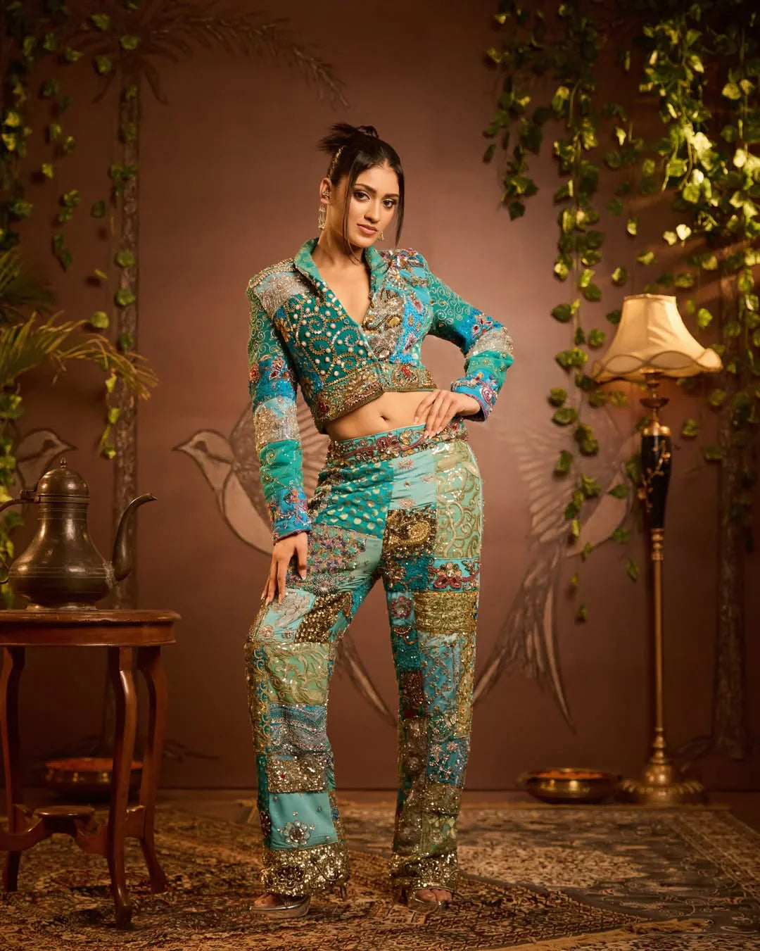 Gold Hand-Embroidered Net Co-ord Set - Noema Luxury Indo-Western Set