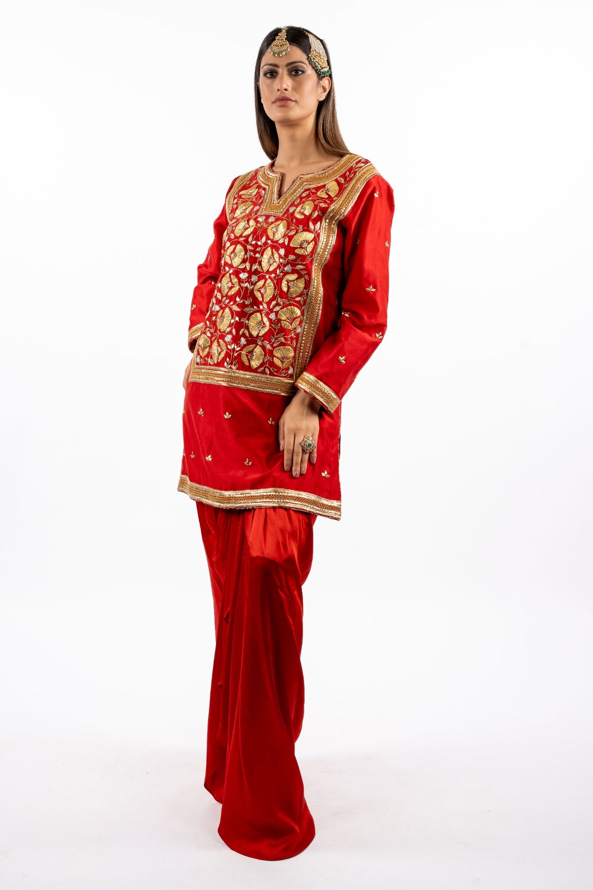 Regal Crimson Hand-Embroidered Kurta