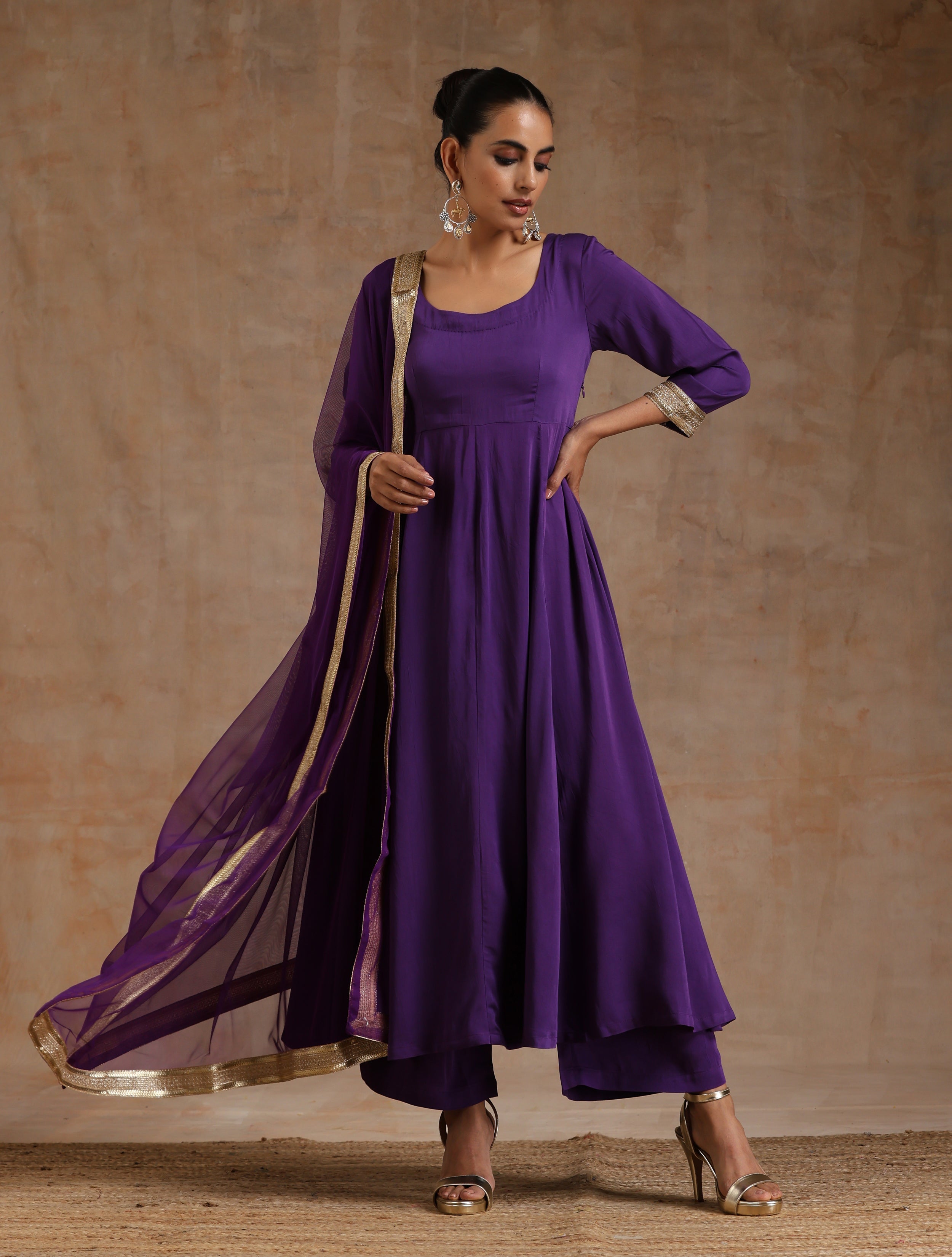 Violet Modal Satin Arkali Set
