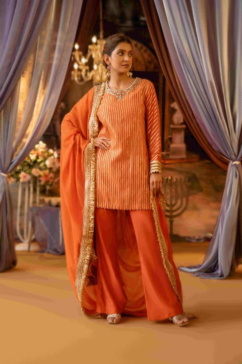 Orange Gotta Chanderi Suit - image 1