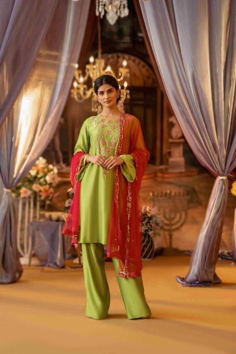 Bright Green Chanderi Suit - image 1