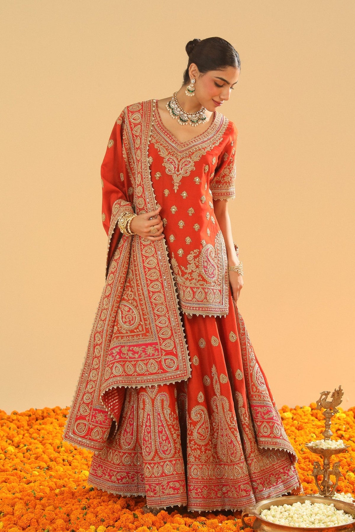 Shazfa - Burnt Orange Short Kurta with Sharara