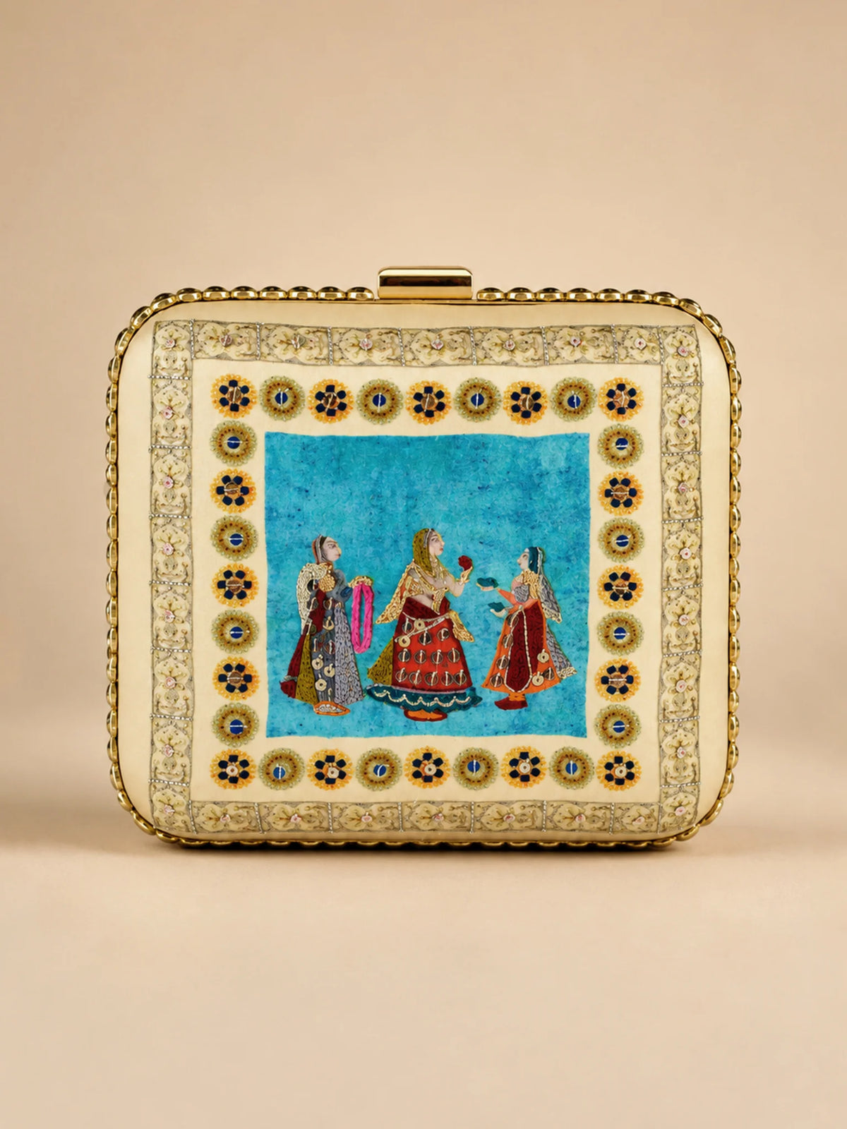 Royal Courtesan Miniature Art Clutch Bag with Gold Embellishment