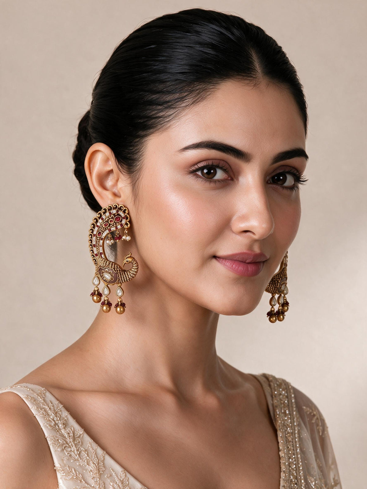 Ruby Peacock Statement Earrings