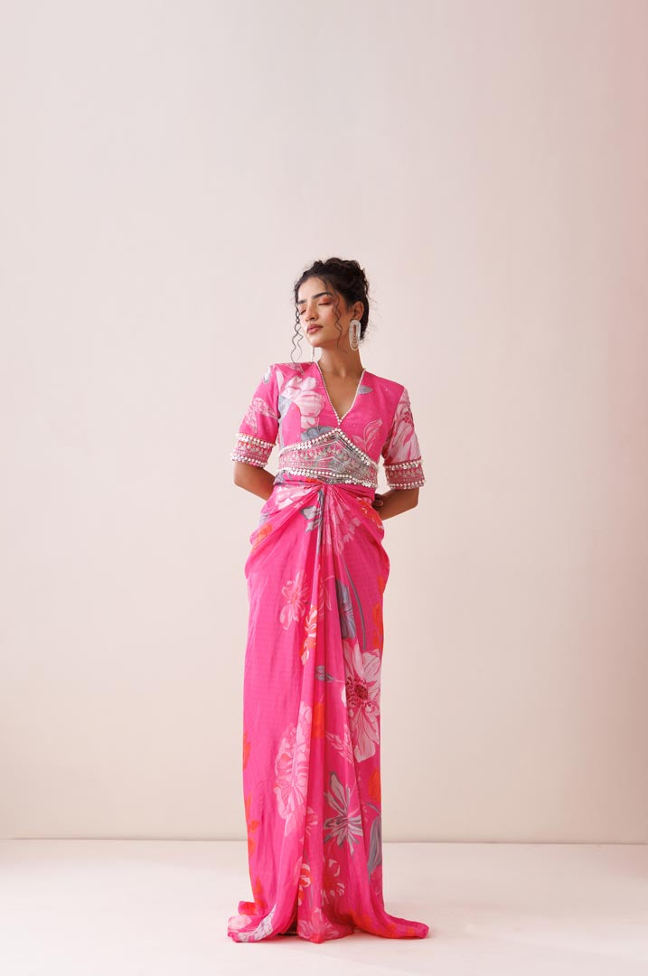 Pink bold shoulder dress