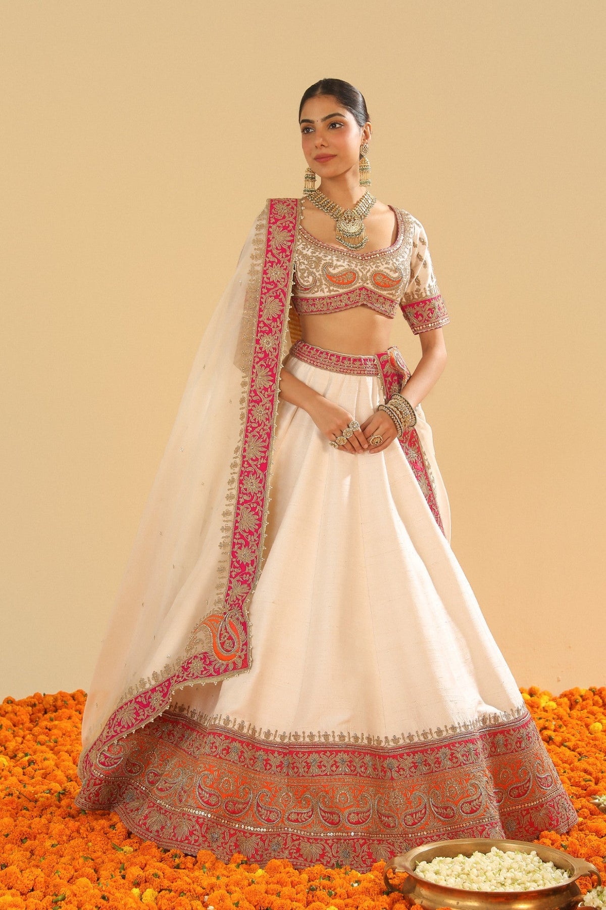 Sidra - Daisy Ivory Blouse, Lehenga and Dupatta