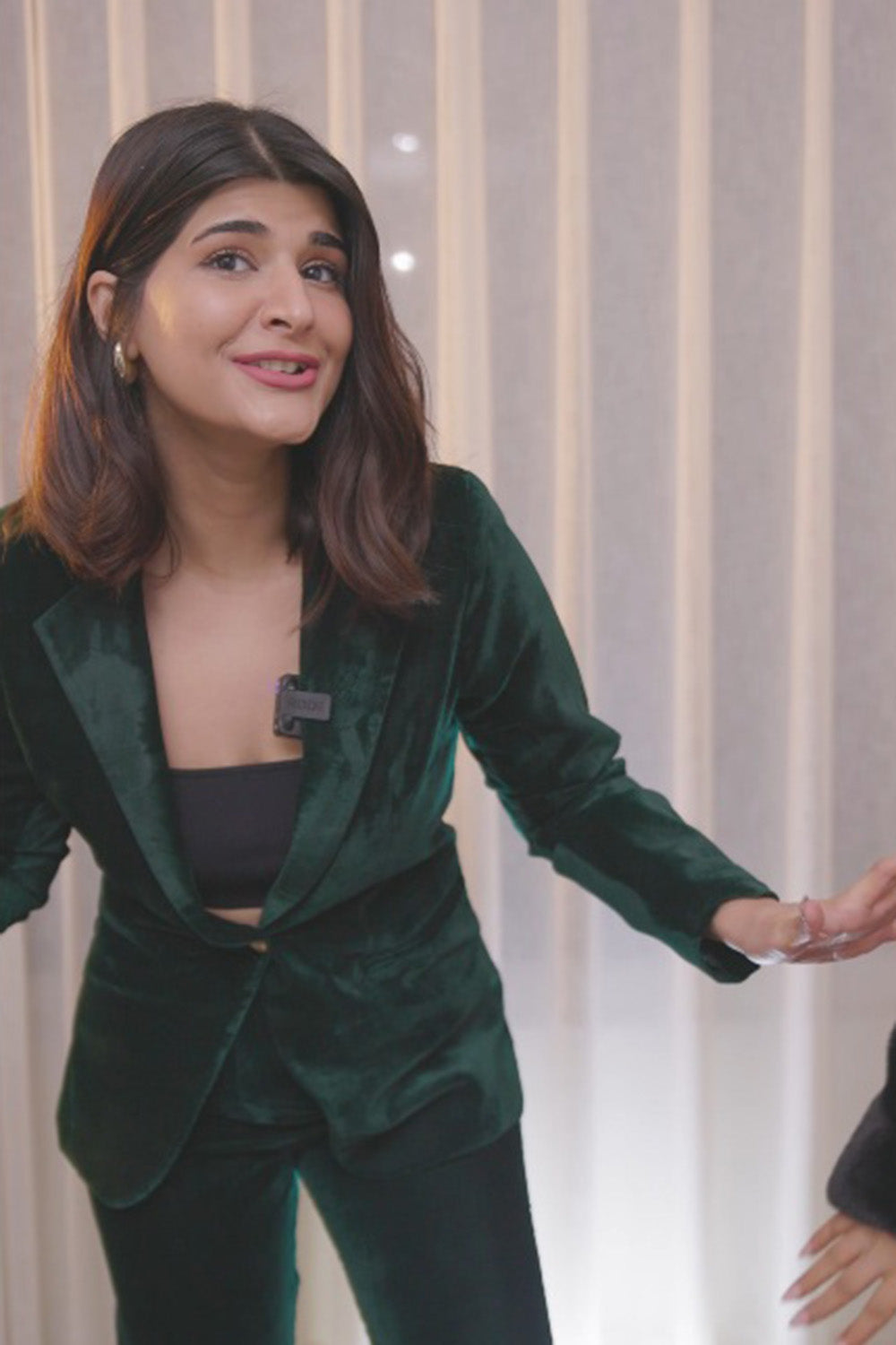 Green Silk Velvet Power Shoulder Co-ord Set | Luxury Festive Wear