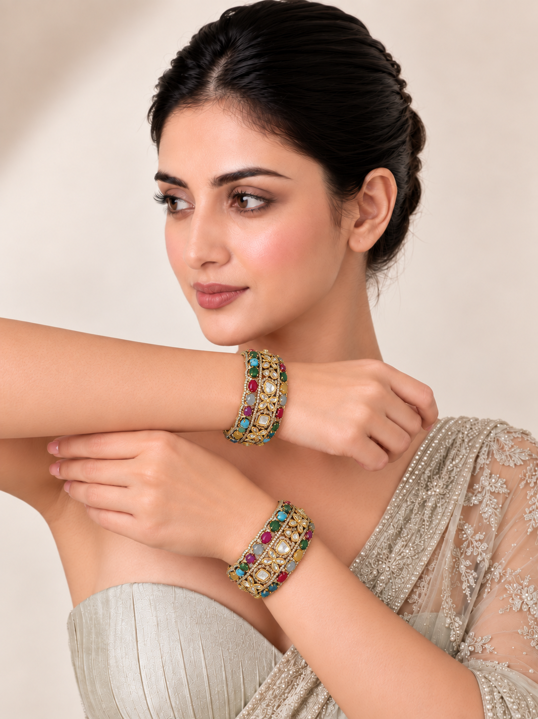 Multicolor Moissanite Polki Statement Bangles