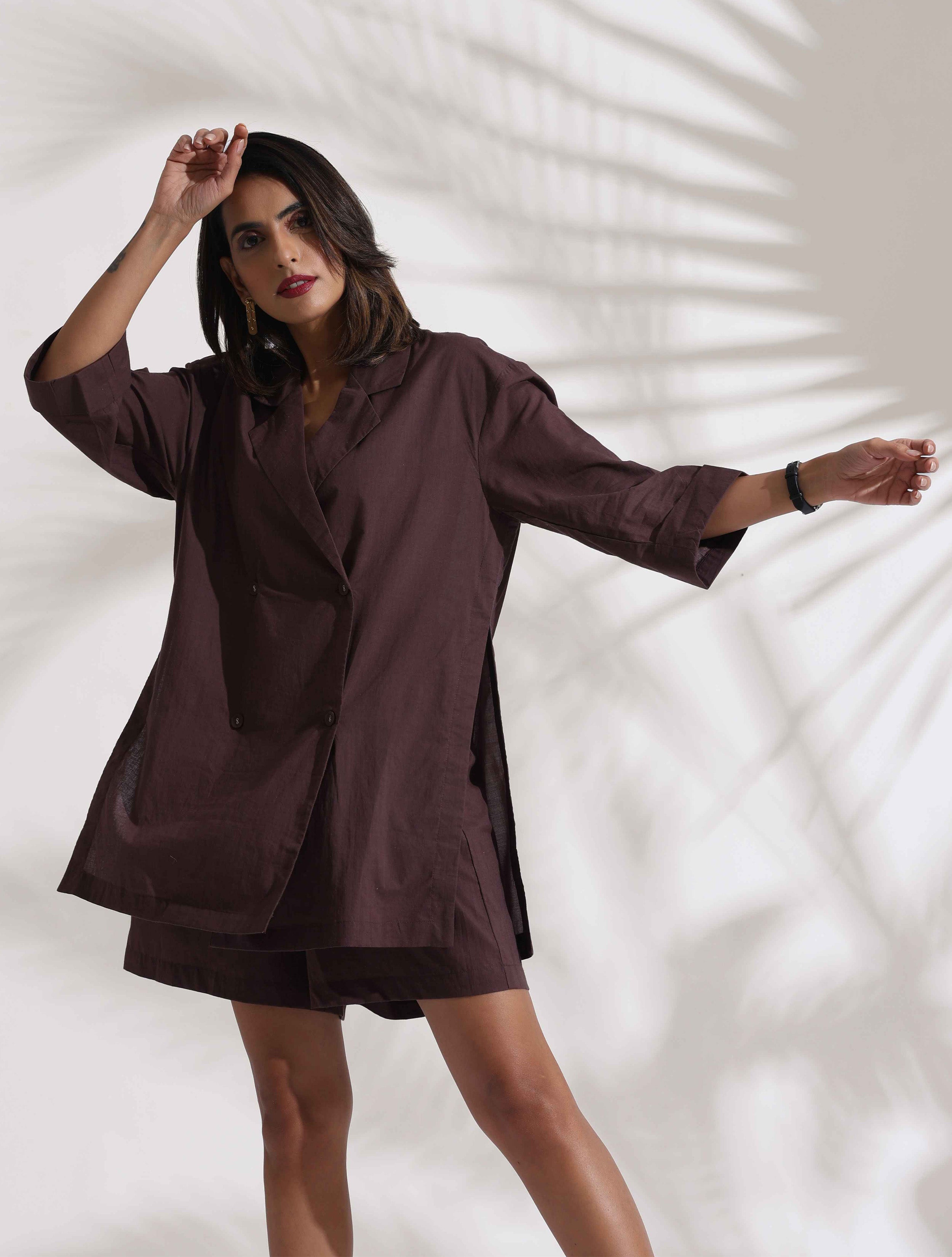 trueBrowns Cola Cotton Print Jacket & Short Co-ord Set