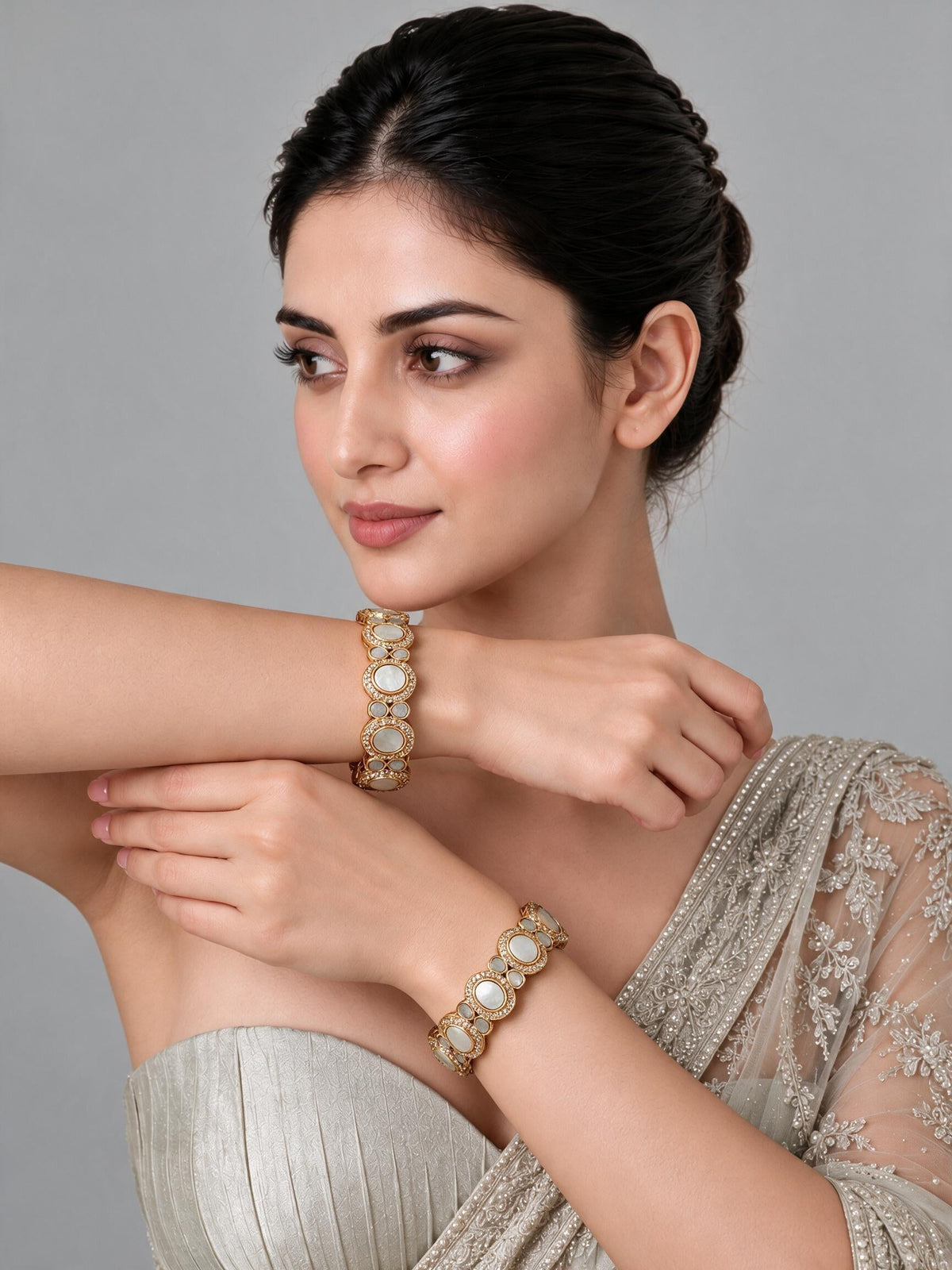 Pearl Kundan Halo Statement Bangles