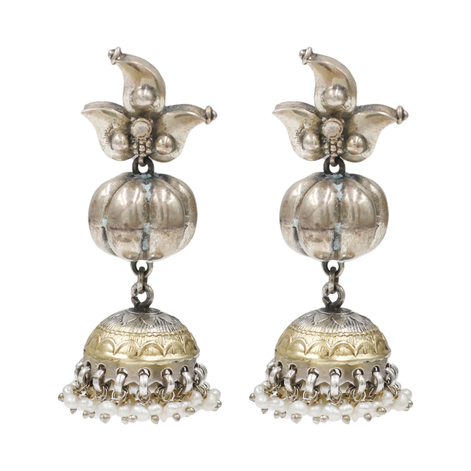 Sangeeta Boochra Traditional Pearl Drop Silver Jhumka Earrings